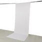 White 4-way stretch spandex event curtain drapes hanging as backdrop.