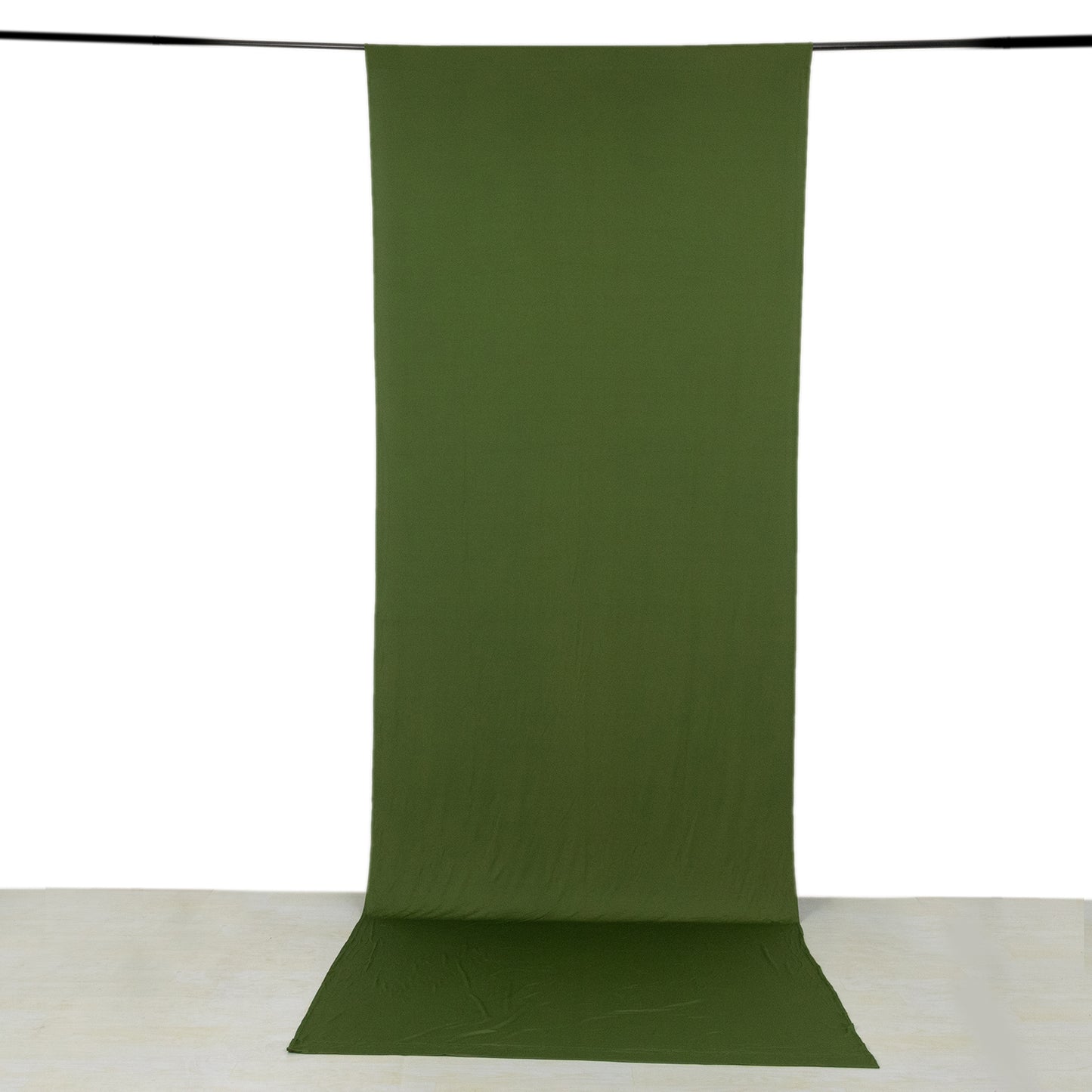 Olive green 4-way stretch spandex event curtain drapes backdrop panel.
