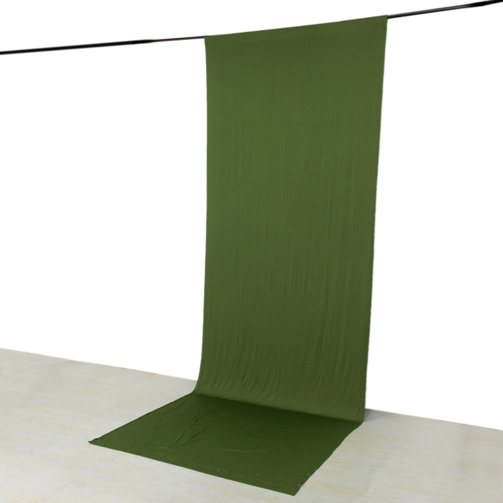 Olive green 4-way stretch spandex event curtain drapes backdrop panel.