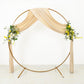 Beige 4-way stretch spandex event curtain drapes with floral accents.
