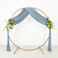 Dusty blue 4-way stretch spandex curtain drapes with floral accents.