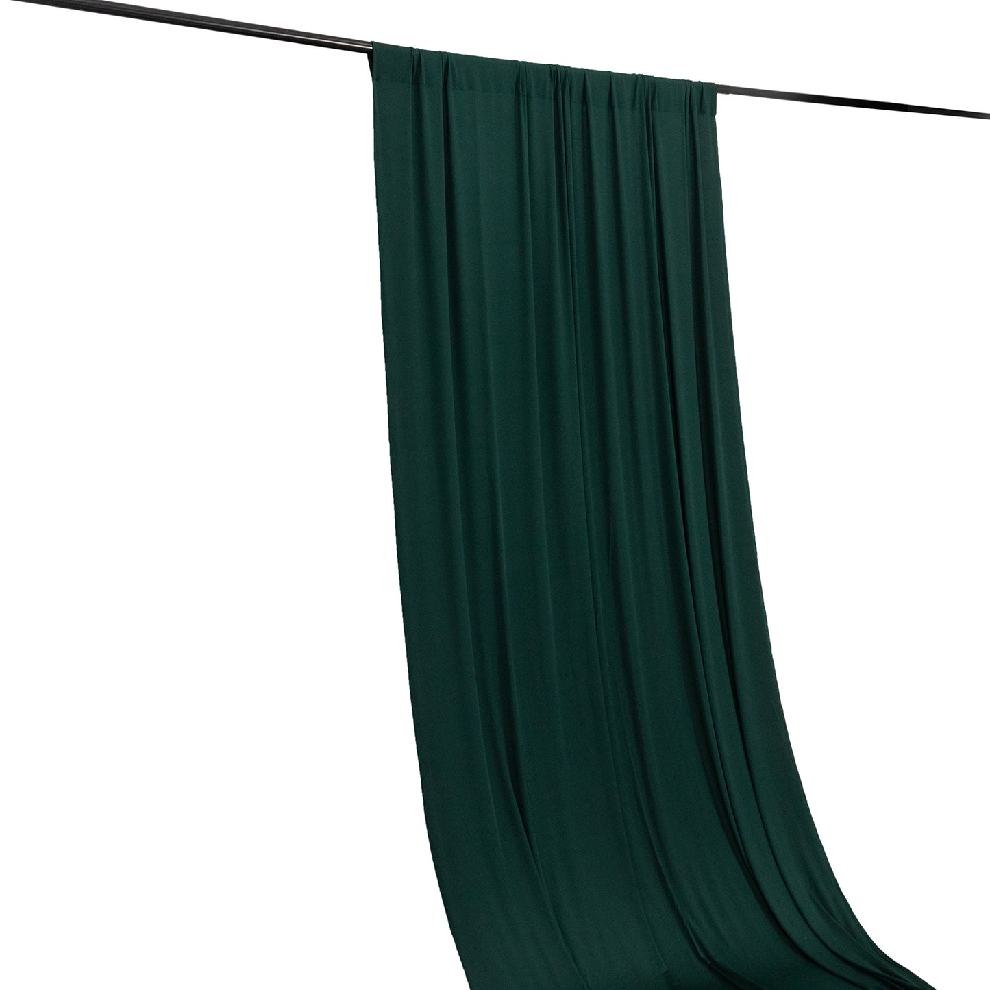 Hunter emerald green event curtain drape with rod pockets, wrinkle-free backdrop.