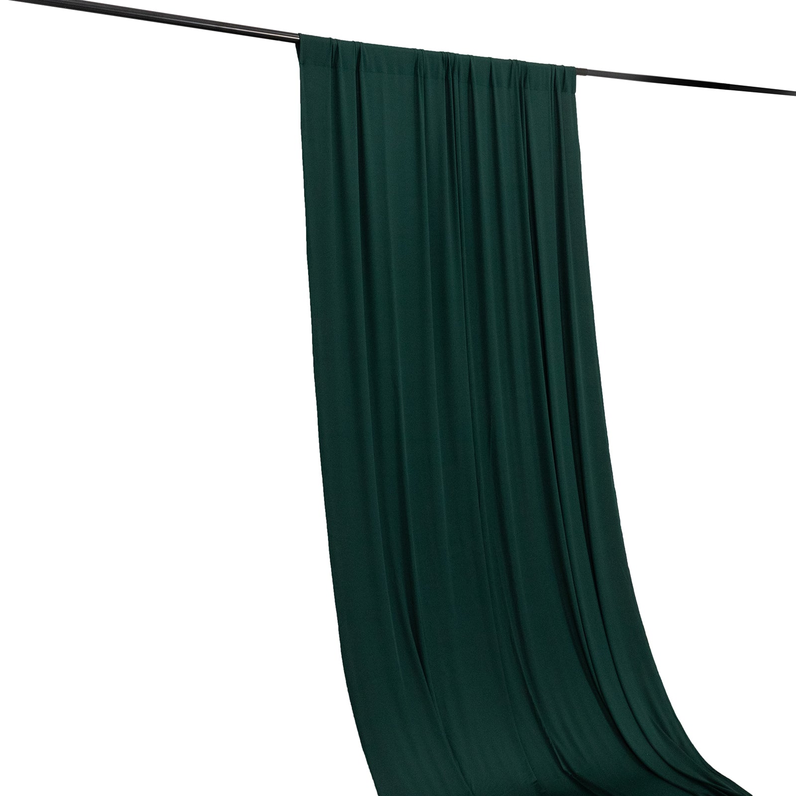 Hunter emerald green event curtain drape with rod pockets, wrinkle-free backdrop.