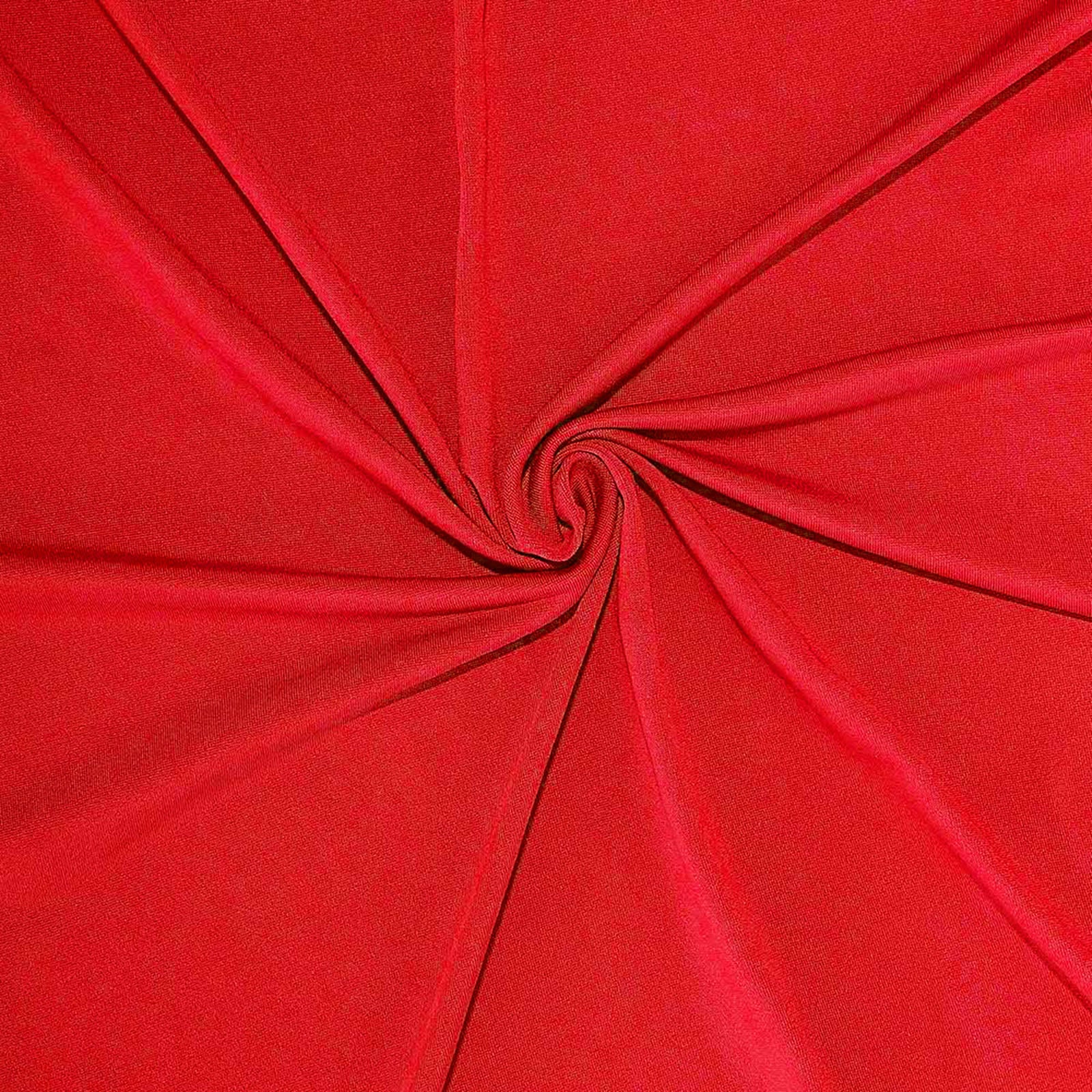Red 4-way stretch spandex backdrop drape, wrinkle-free and with rod pockets.