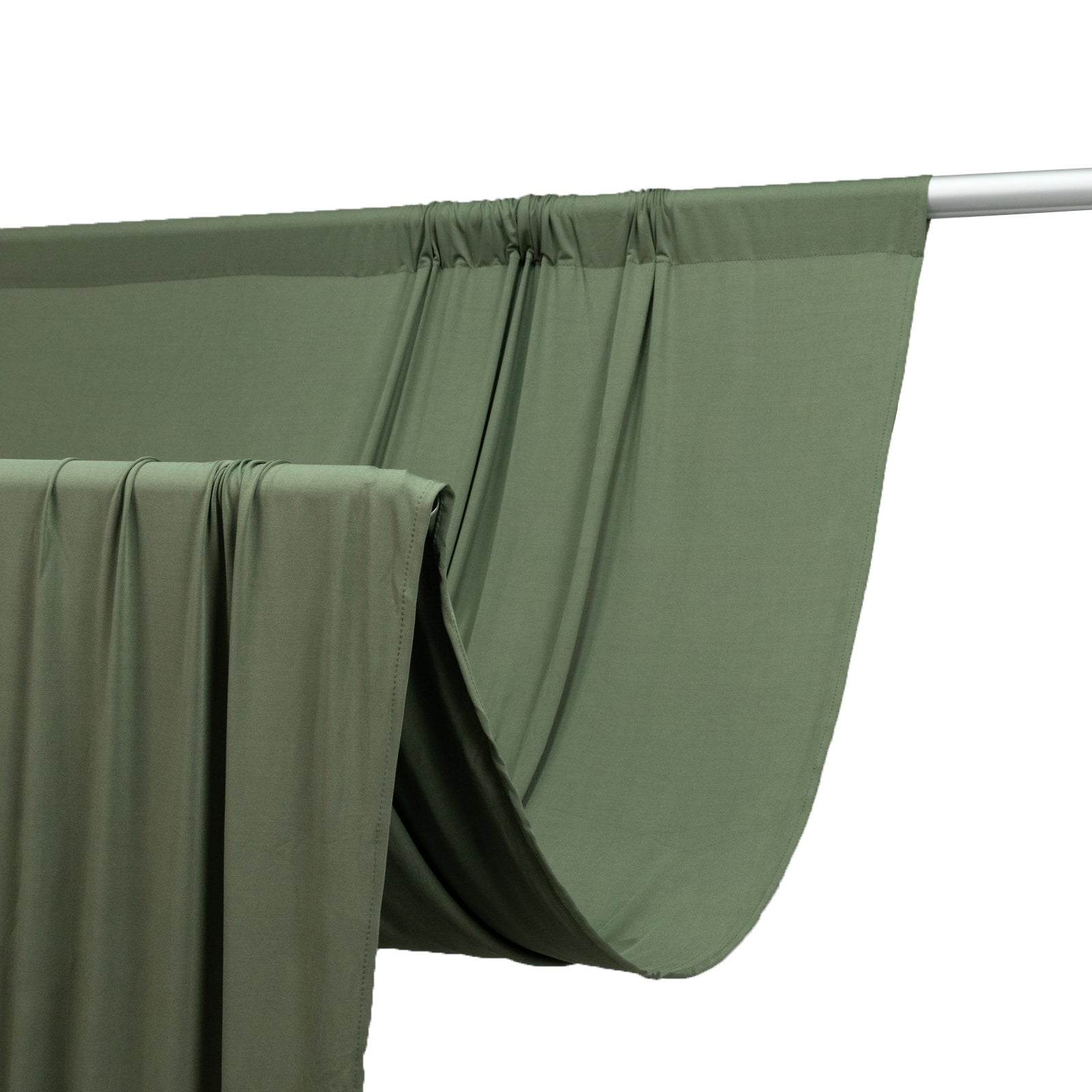 Dusty sage green 4-way stretch spandex event curtain drapes.