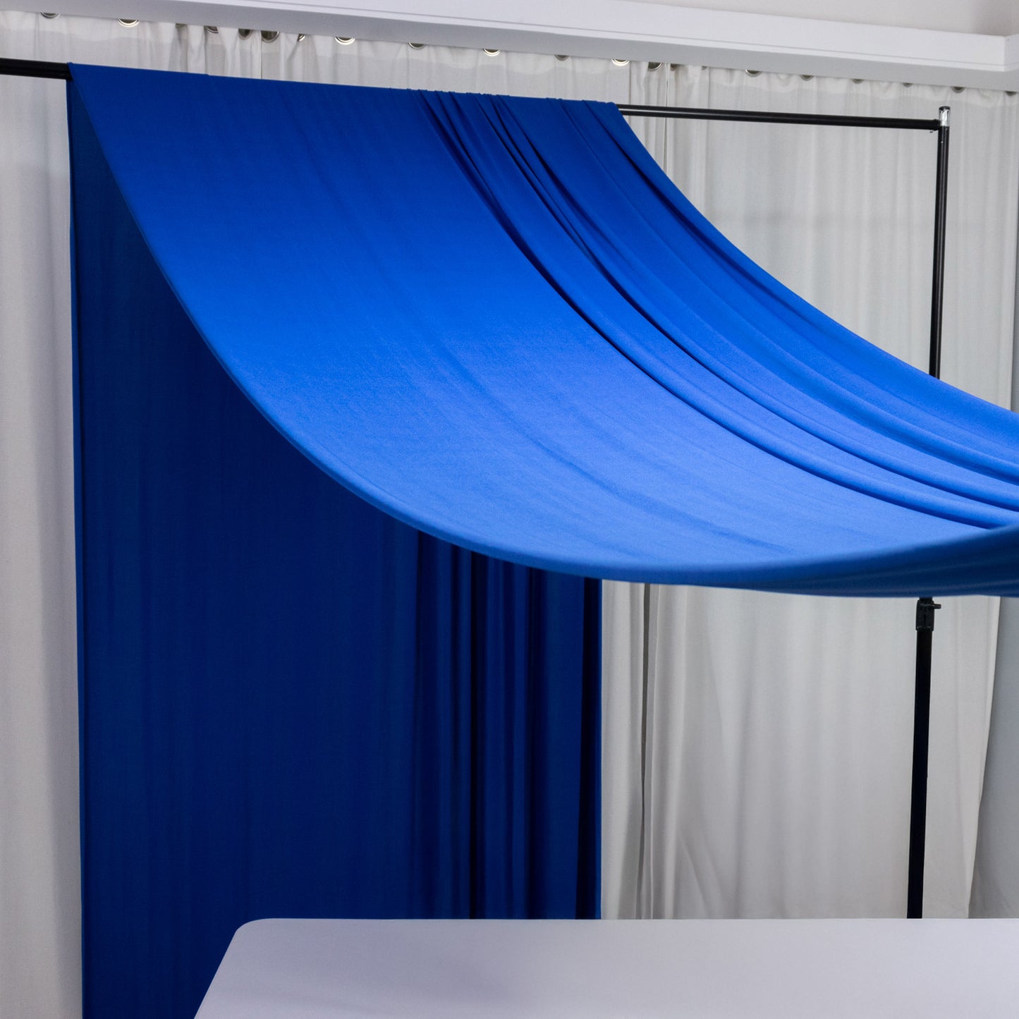 Royal Blue 4-Way Stretch Spandex Drapes for Events, Wrinkle-Free Backdrop.