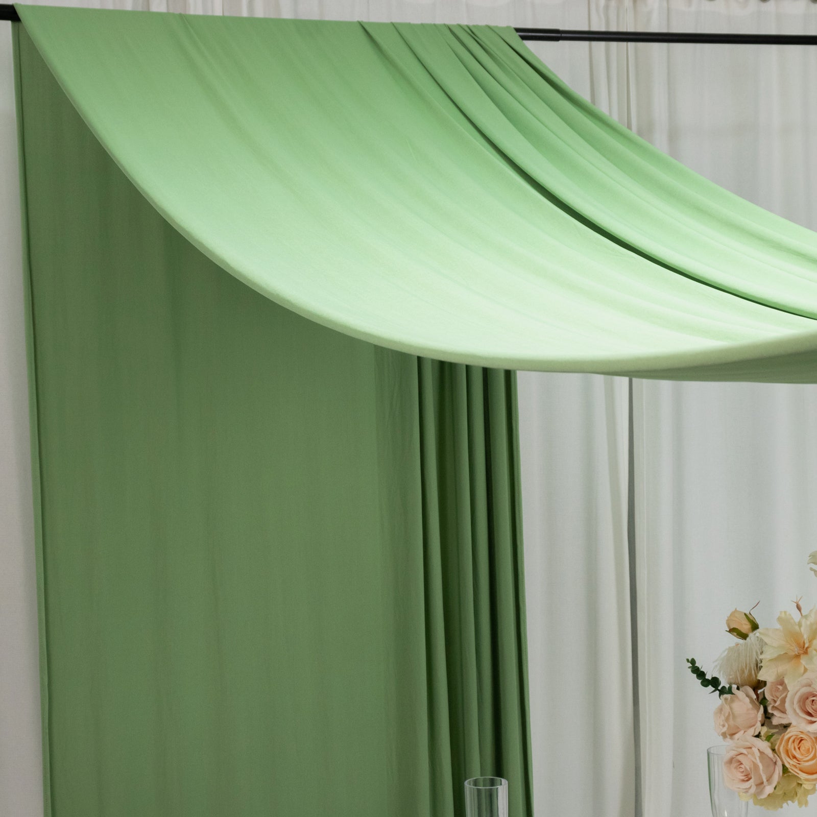 Sage Green 4-Way Stretch Spandex Event Curtain Drapes for backdrop display.