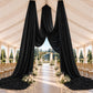Black Spandex Ceiling Drape Panel, 5ft x 32ft — Wrinkle-Free 4-Way Stretch Fabric, Extra-Long Curtai
