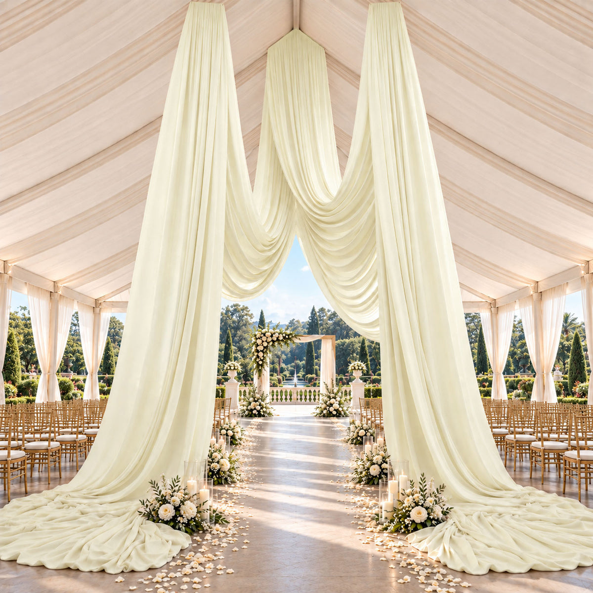 Ivory Spandex Ceiling Drape Panel, 5ft x 32ft — Wrinkle-Free 4-Way Stretch Fabric, Extra-Long Curtai