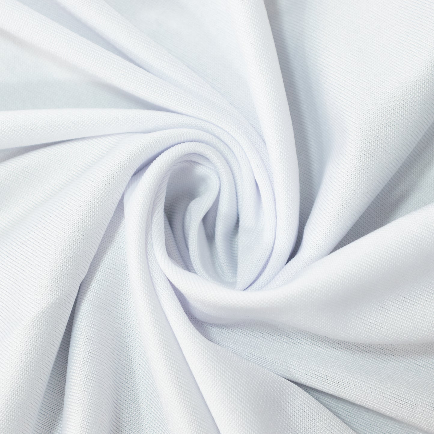 White spandex fabric drape, 5ft x 32ft, wrinkle-free and stretchy.
