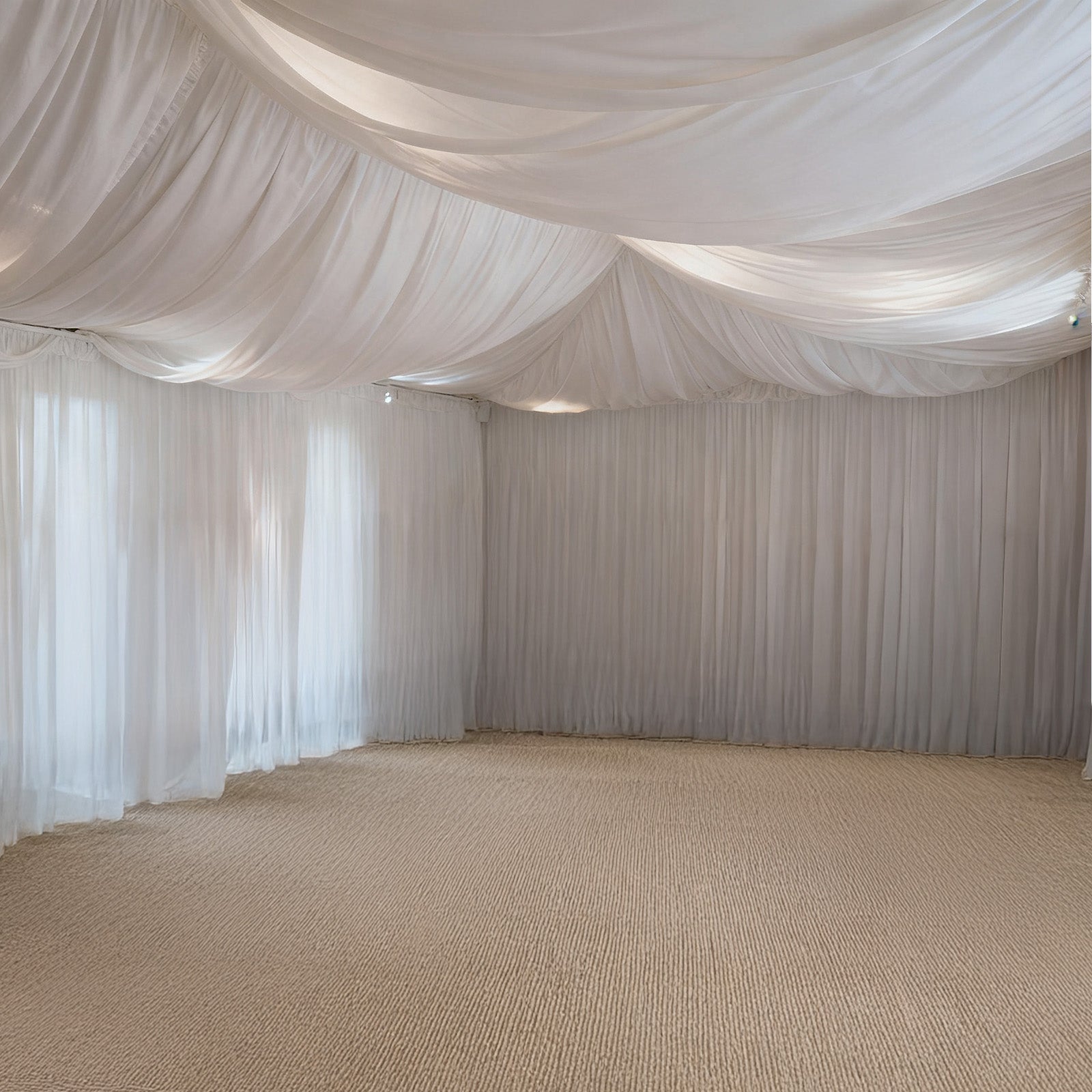White spandex ceiling drape panel for event décor, 5ft x 32ft.