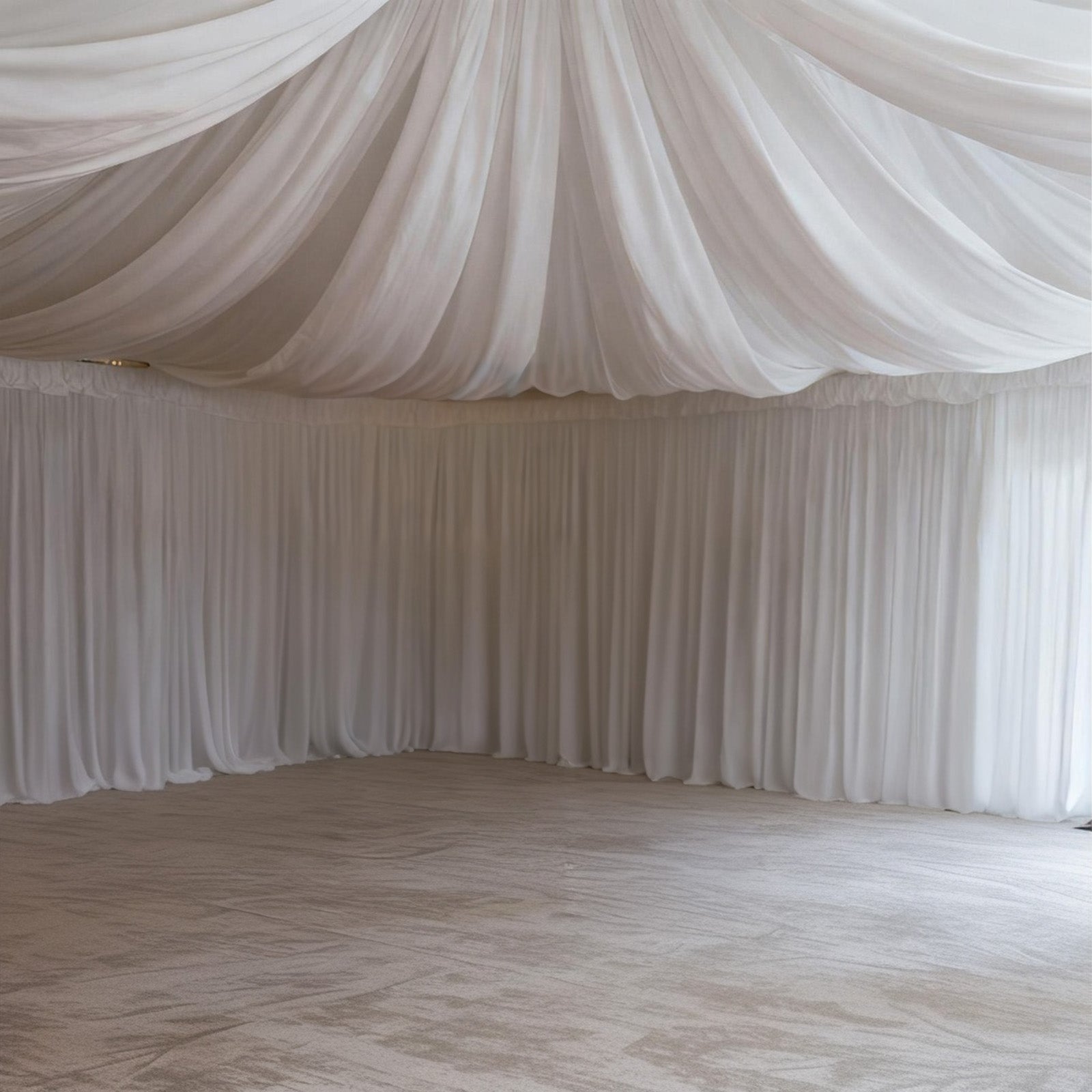 White spandex ceiling drape panel, 5ft x 32ft, for event décor.
