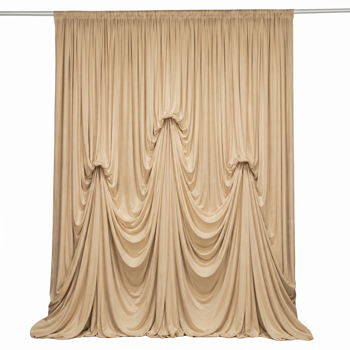 Beige Spandex Pre-Sewn Dramatic Drape Backdrop Curtain – 13ft × 20ft 4-Way Stretch Wrinkle-Free 180G