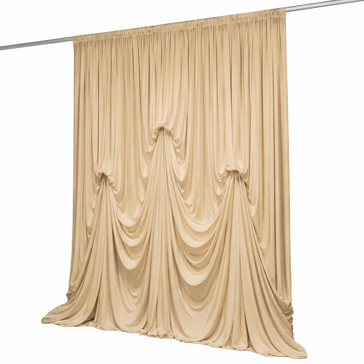 Beige Spandex Pre-Sewn Dramatic Drape Backdrop Curtain – 13ft × 20ft 4-Way Stretch Wrinkle-Free 180G