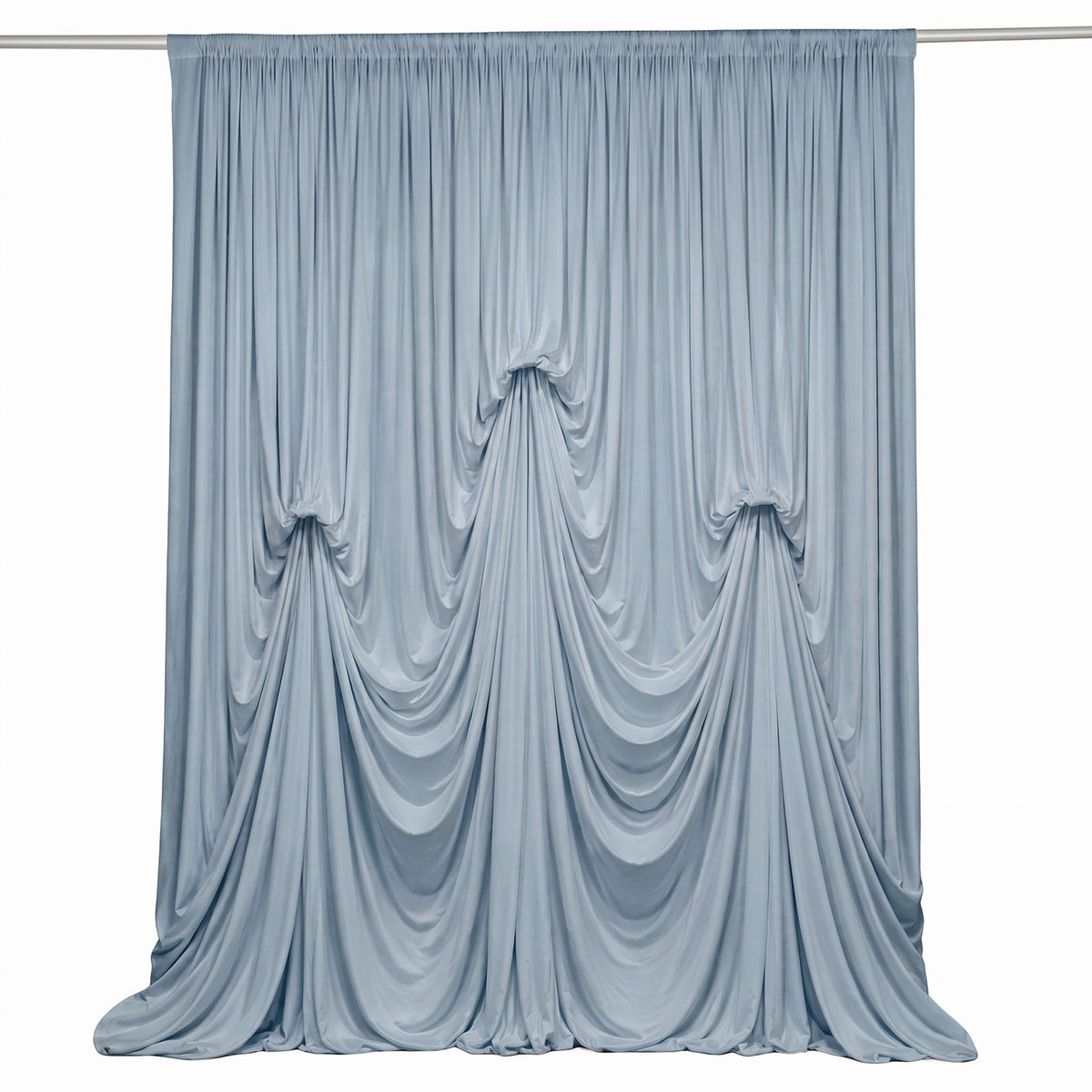 Dusty Blue Spandex Pre-Sewn Dramatic Drape Backdrop Curtain – 13ft × 20ft 4-Way Stretch Wrinkle-Free