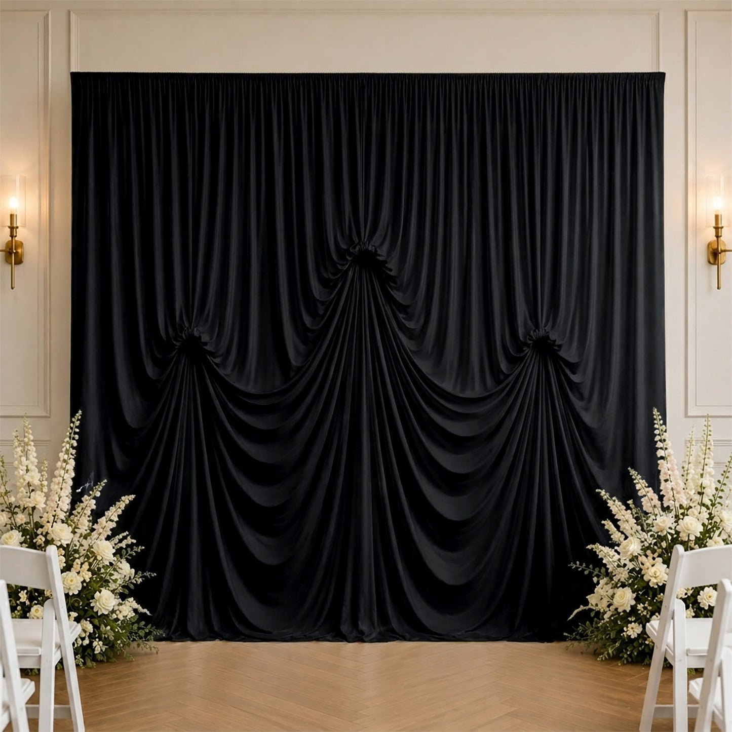 Black Spandex Pre-Sewn Dramatic Drape Backdrop Curtain – 13ft × 20ft 4-Way Stretch Wrinkle-Free 180G
