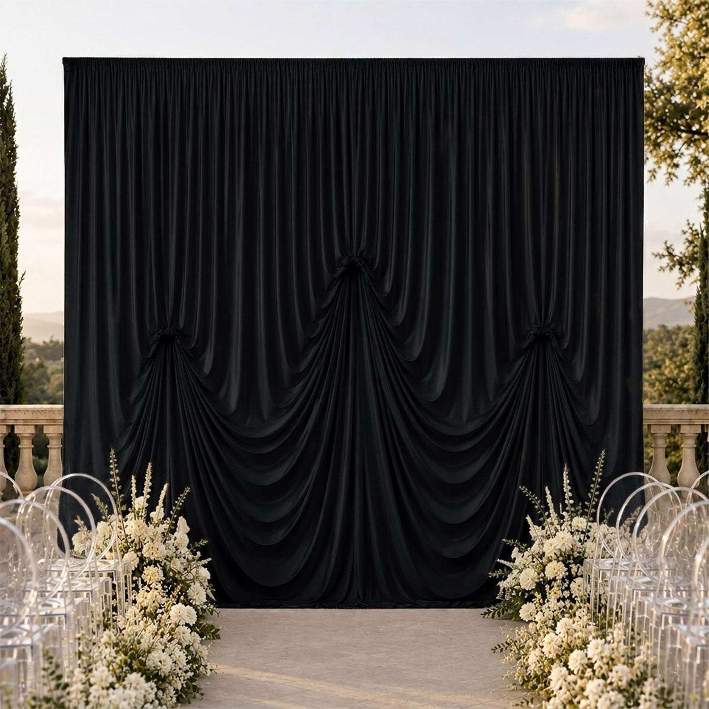 Black Spandex Pre-Sewn Dramatic Drape Backdrop Curtain – 13ft × 20ft 4-Way Stretch Wrinkle-Free 180G