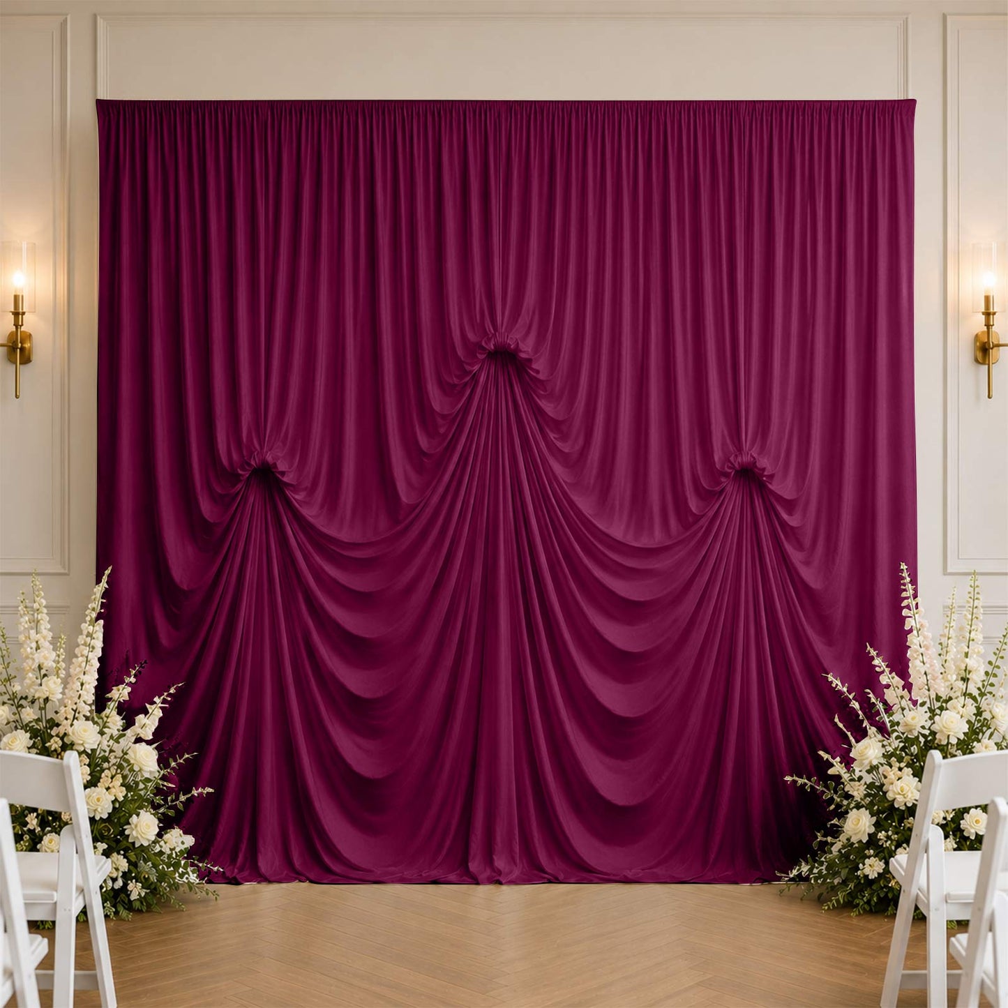 Burgundy Spandex Pre-Sewn Dramatic Drape Backdrop Curtain – 13ft × 20ft 4-Way Stretch Wrinkle-Free 1
