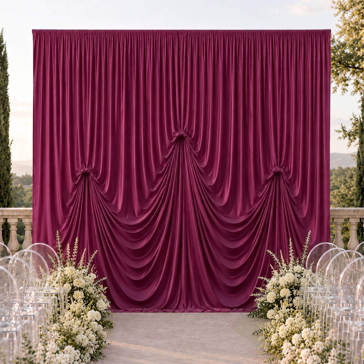 Burgundy Spandex Pre-Sewn Dramatic Drape Backdrop Curtain – 13ft × 20ft 4-Way Stretch Wrinkle-Free 1