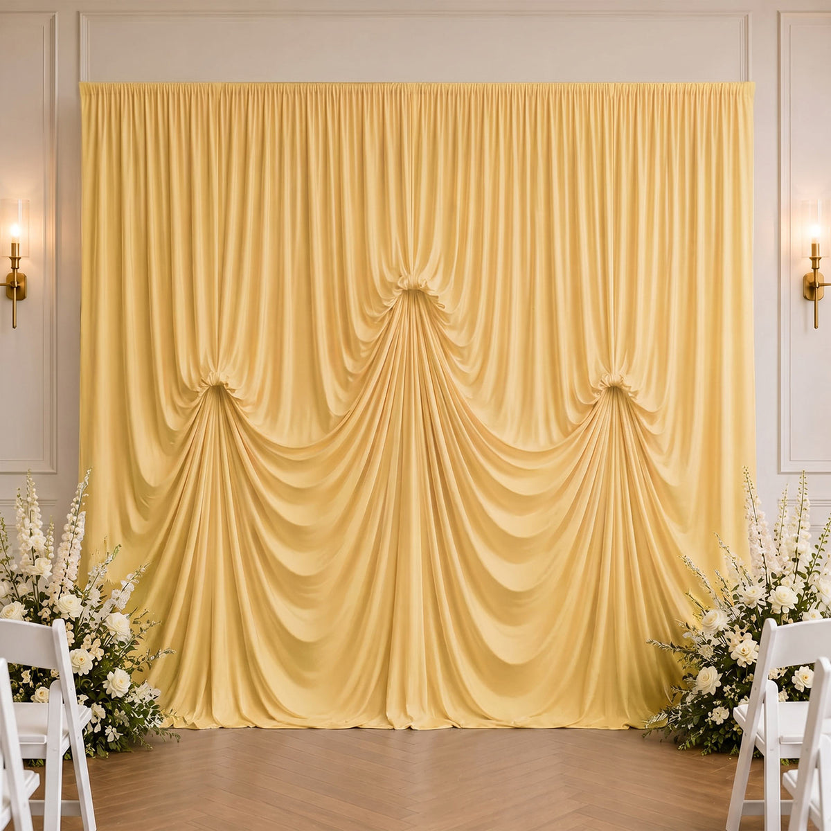 Champagne Spandex Pre-Sewn Dramatic Drape Backdrop Curtain – 13ft × 20ft 4-Way Stretch Wrinkle-Free 