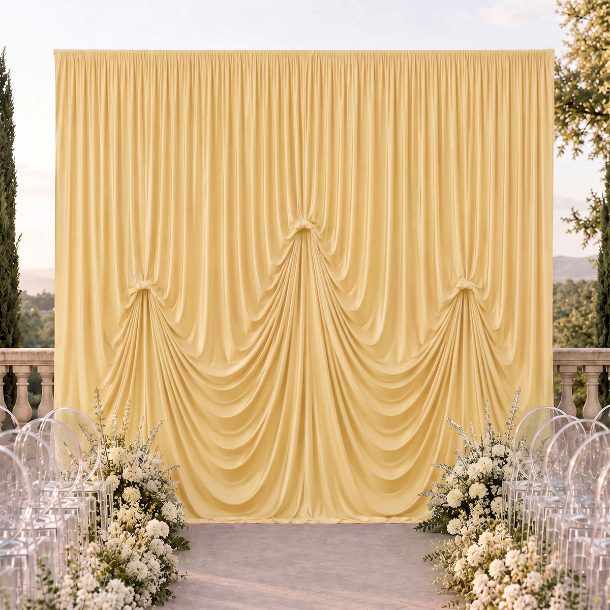 Champagne Spandex Pre-Sewn Dramatic Drape Backdrop Curtain – 13ft × 20ft 4-Way Stretch Wrinkle-Free 