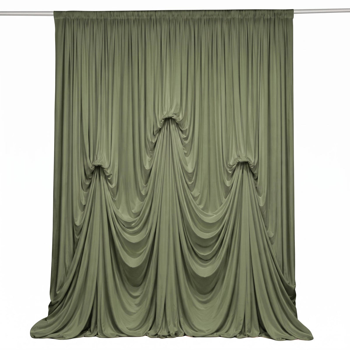 Dusty Sage Green Spandex Pre-Sewn Dramatic Drape Backdrop Curtain – 13ft × 20ft 4-Way Stretch Wrinkl
