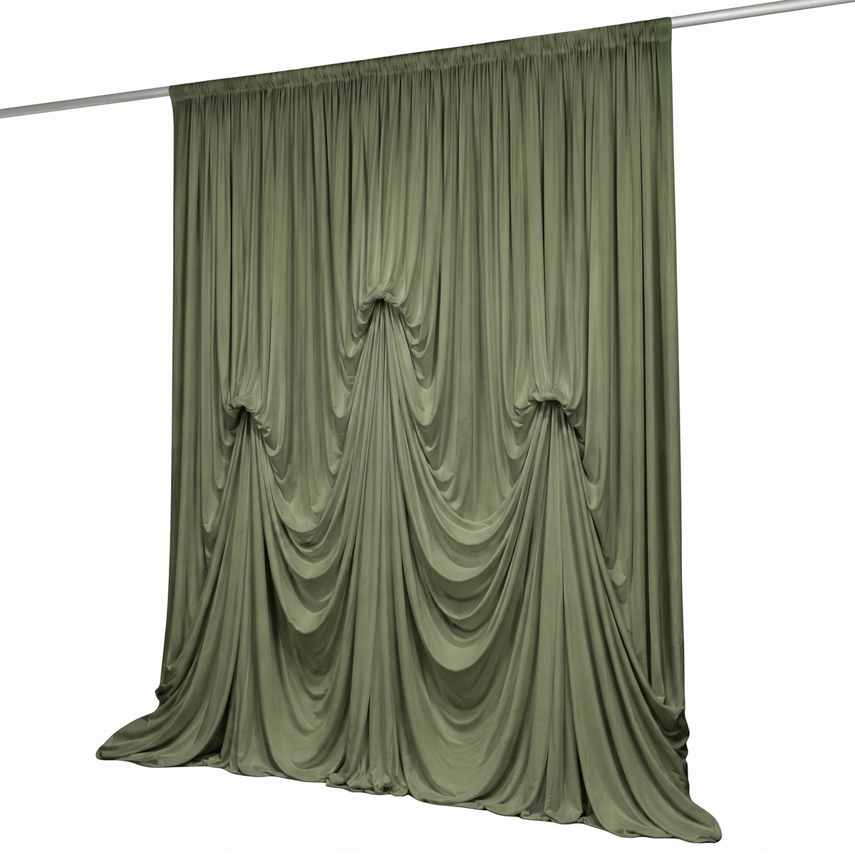 Dusty Sage Green Spandex Pre-Sewn Dramatic Drape Backdrop Curtain – 13ft × 20ft 4-Way Stretch Wrinkl
