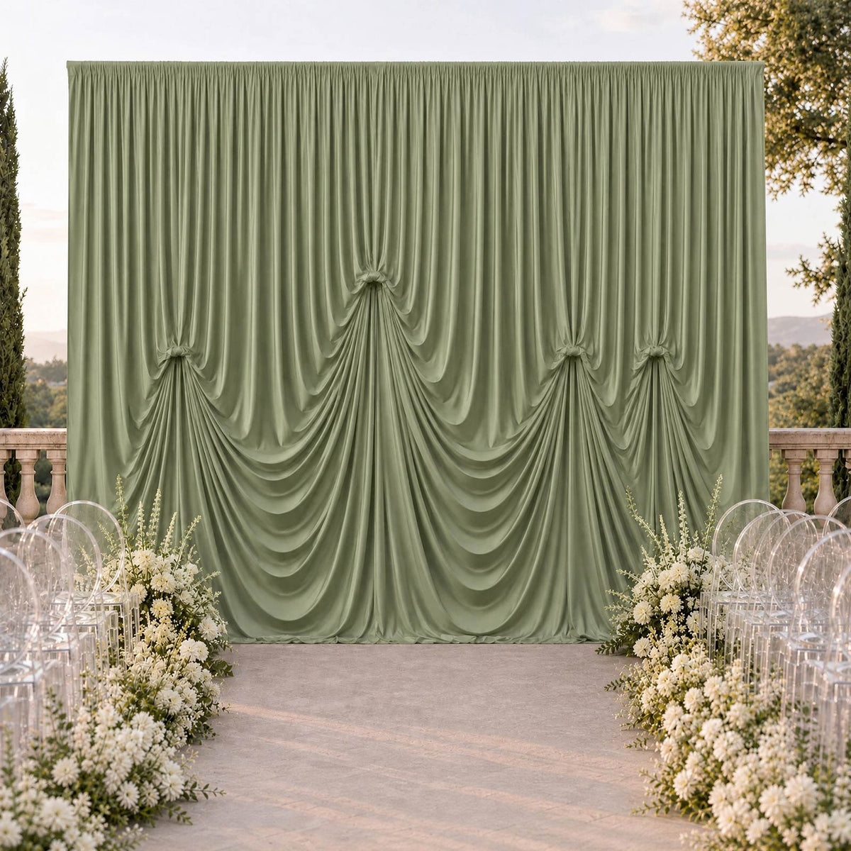 Dusty Sage Green Spandex Pre-Sewn Dramatic Drape Backdrop Curtain – 13ft × 20ft 4-Way Stretch Wrinkl