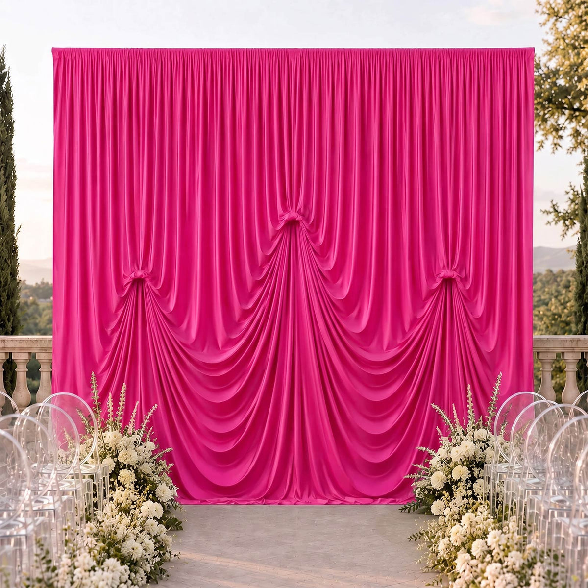 Fuchsia Spandex Pre-Sewn Dramatic Drape Backdrop Curtain – 13ft × 20ft 4-Way Stretch Wrinkle-Free 18