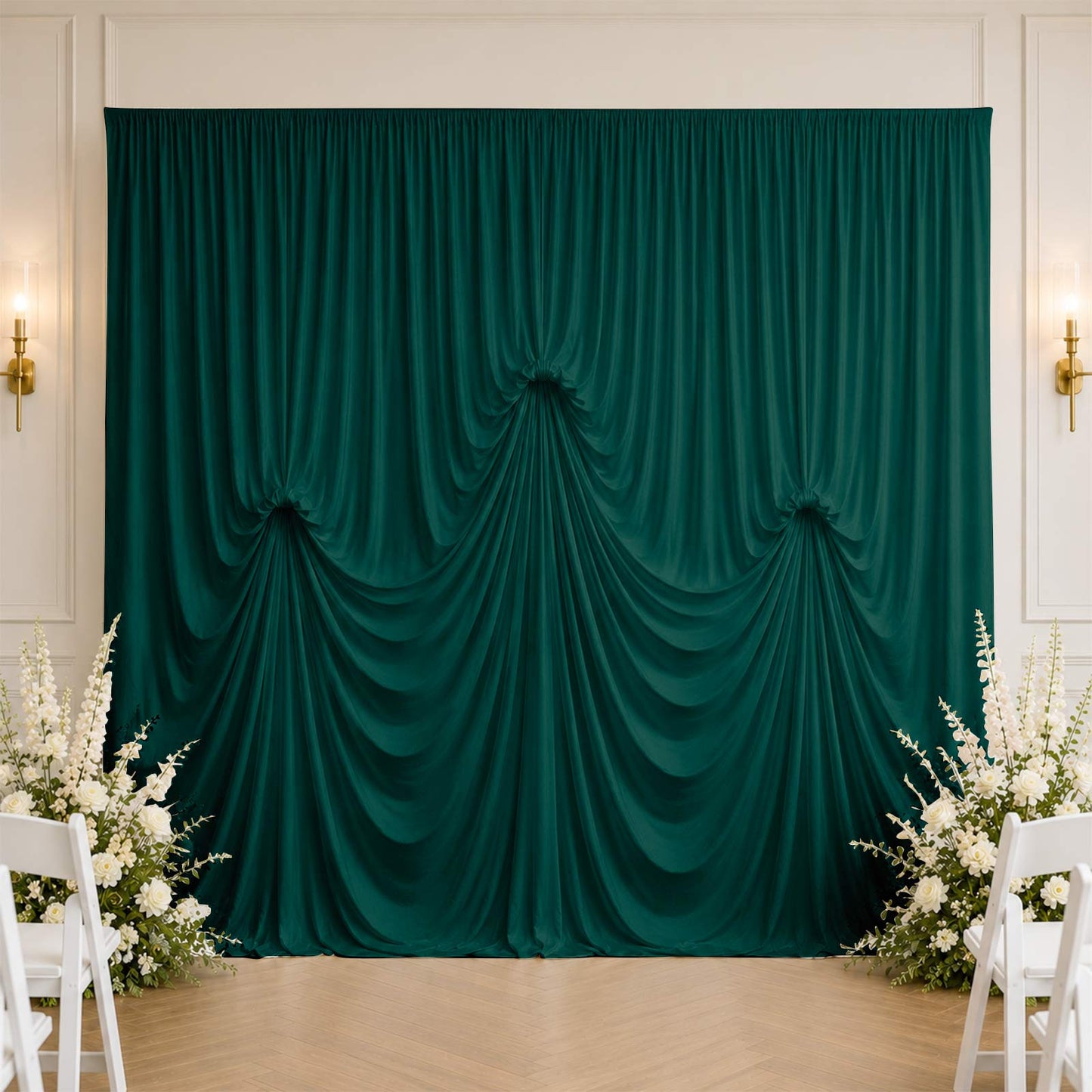 Hunter Emerald Green Spandex Pre-Sewn Dramatic Drape Backdrop Curtain – 13ft × 20ft 4-Way Stretch Wr