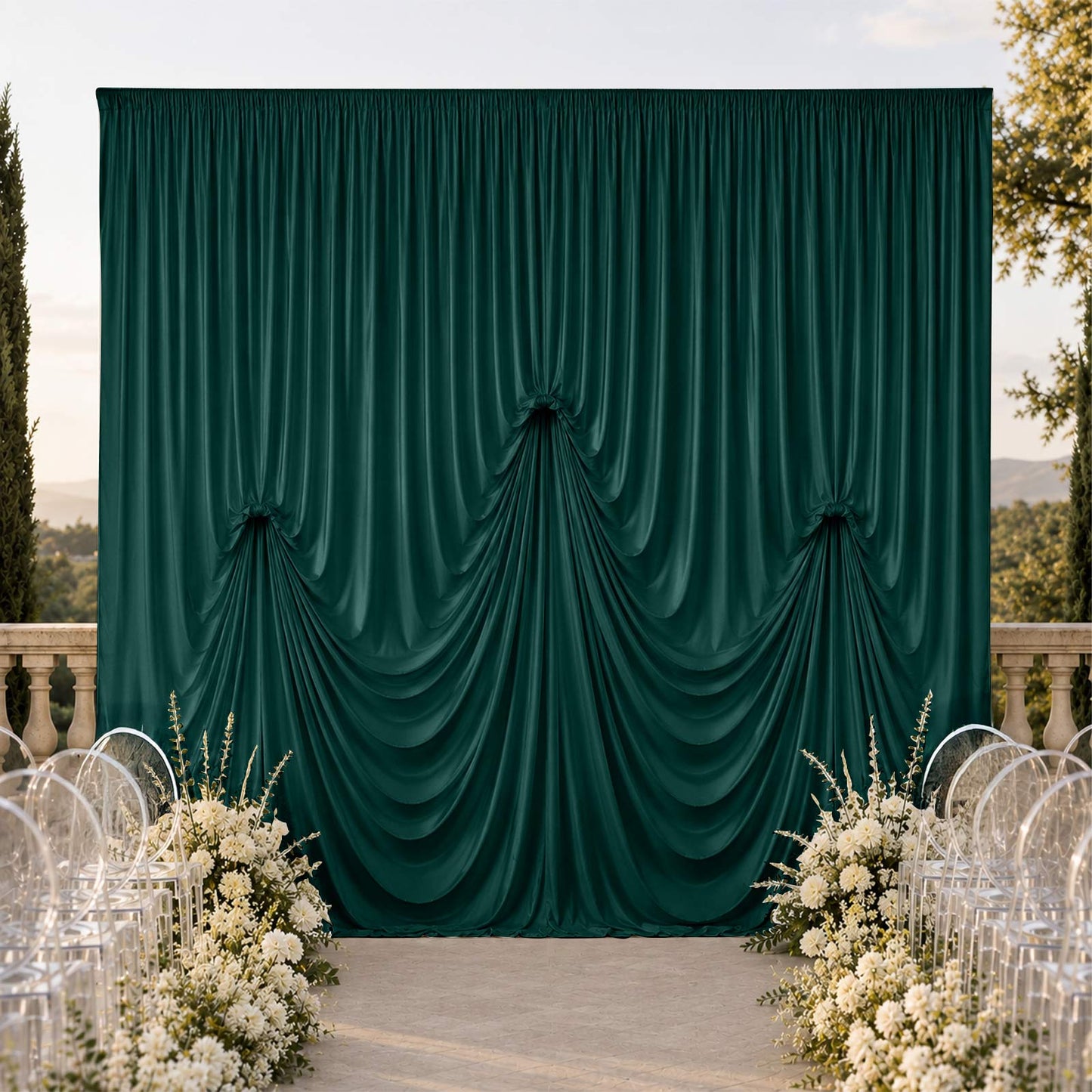 Hunter Emerald Green Spandex Pre-Sewn Dramatic Drape Backdrop Curtain – 13ft × 20ft 4-Way Stretch Wr