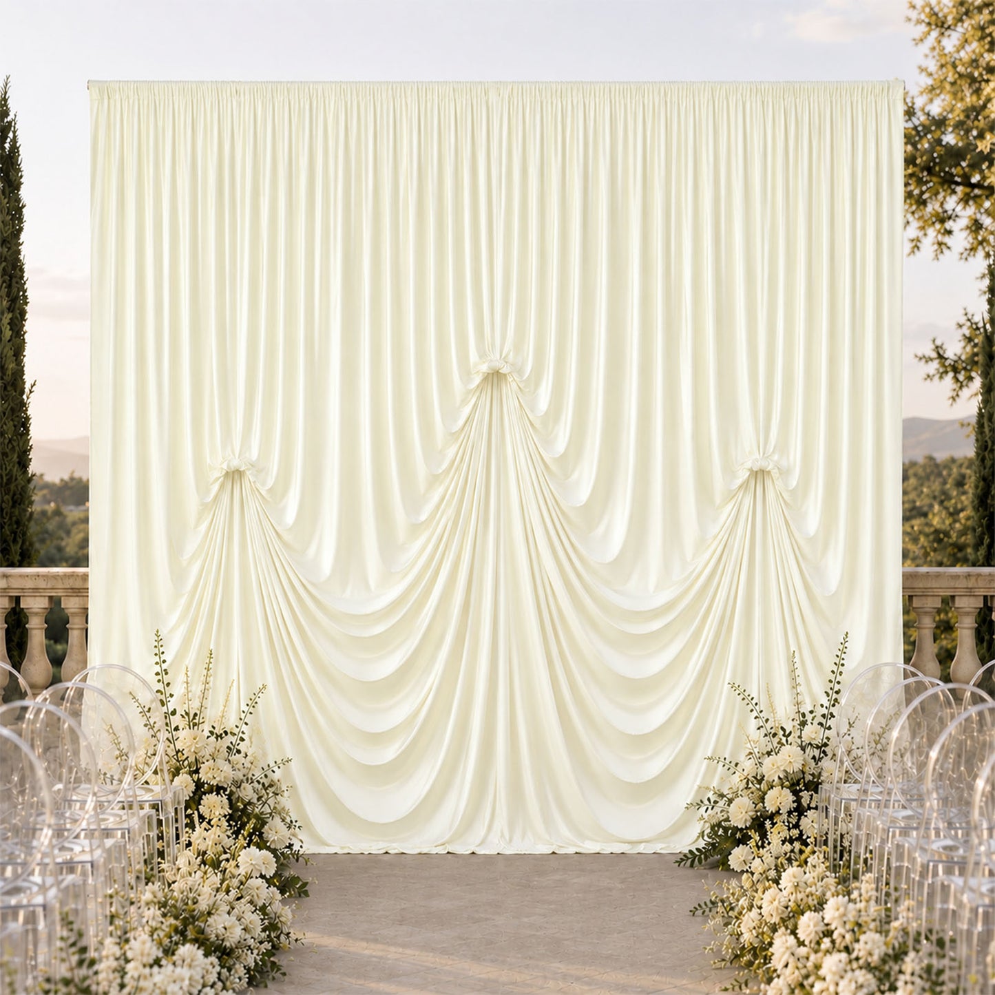 Ivory Spandex Pre-Sewn Dramatic Drape Backdrop Curtain – 13ft × 20ft 4-Way Stretch Wrinkle-Free 180G