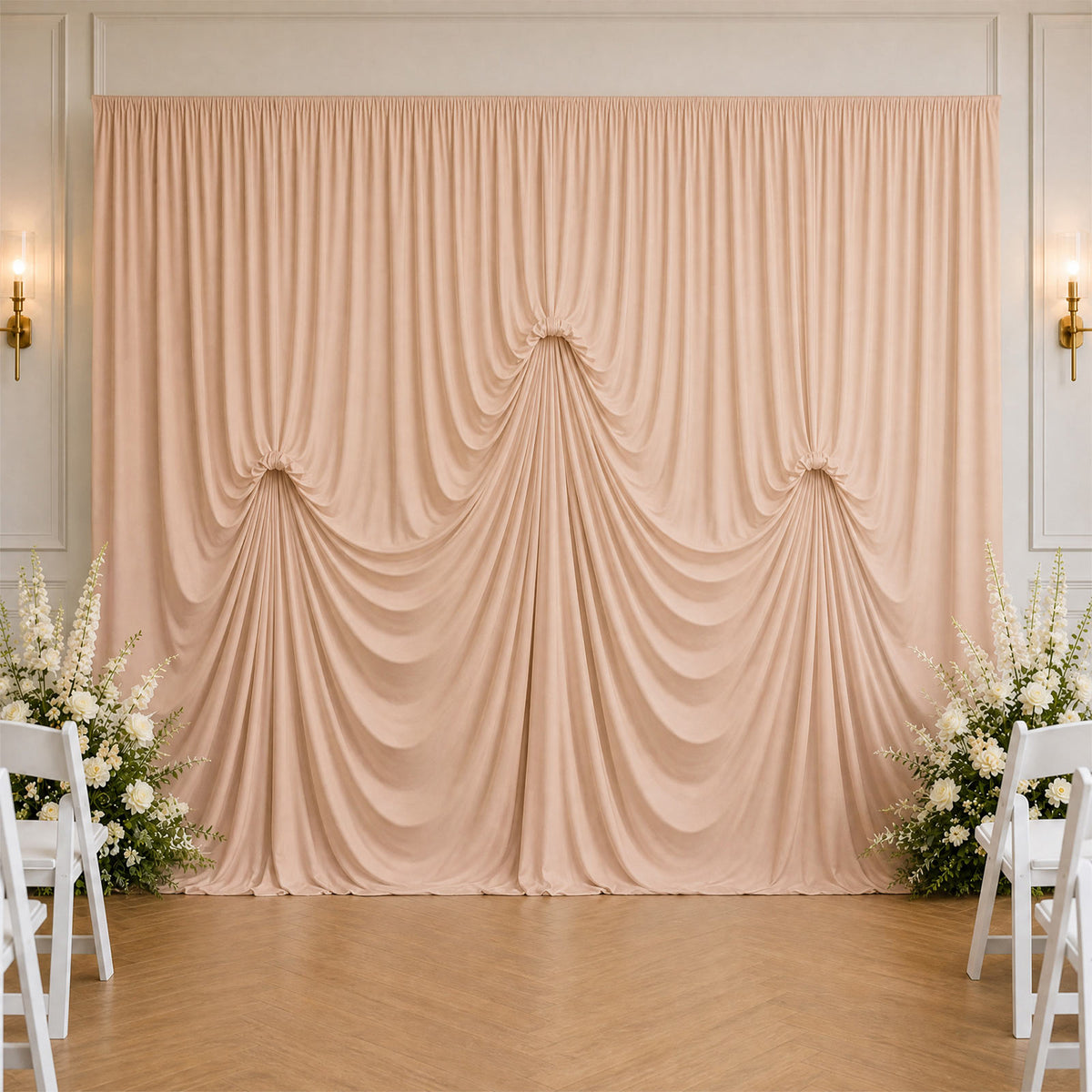 Nude Spandex Pre-Sewn Dramatic Drape Backdrop Curtain – 13ft × 20ft 4-Way Stretch Wrinkle-Free 180GS