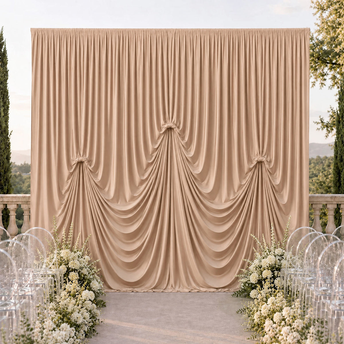 Nude Spandex Pre-Sewn Dramatic Drape Backdrop Curtain – 13ft × 20ft 4-Way Stretch Wrinkle-Free 180GS