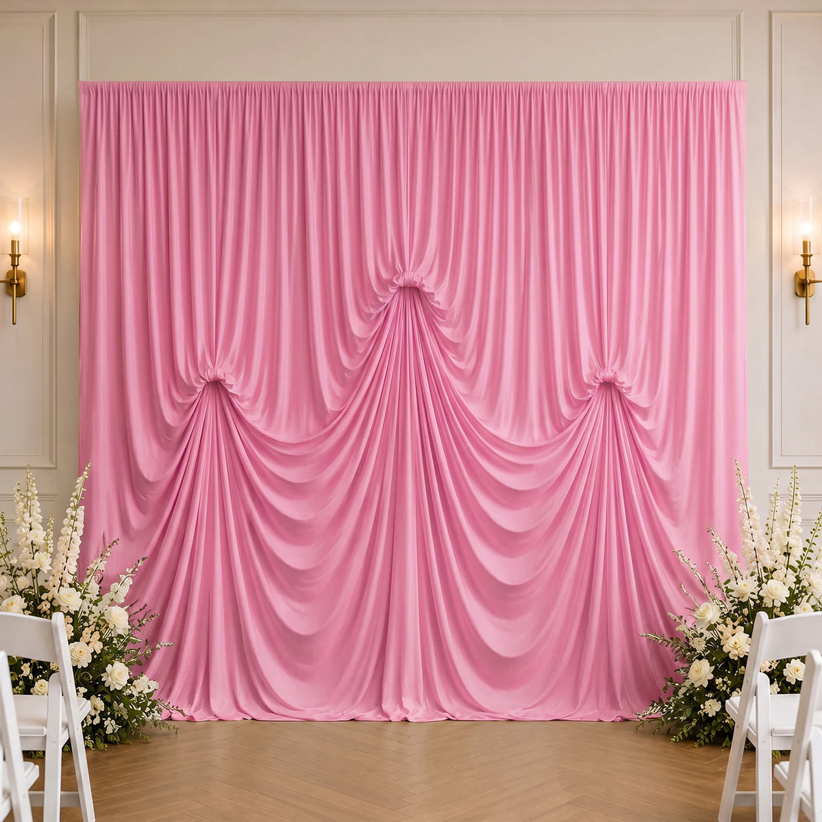 Pink Spandex Pre-Sewn Dramatic Drape Backdrop Curtain – 13ft × 20ft 4-Way Stretch Wrinkle-Free 180GS