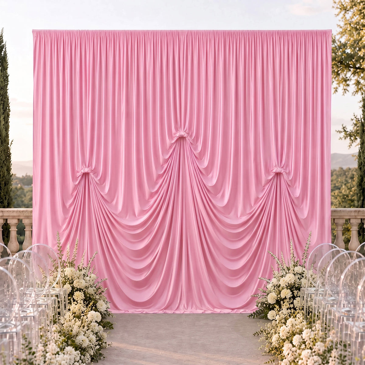 Pink Spandex Pre-Sewn Dramatic Drape Backdrop Curtain – 13ft × 20ft 4-Way Stretch Wrinkle-Free 180GS