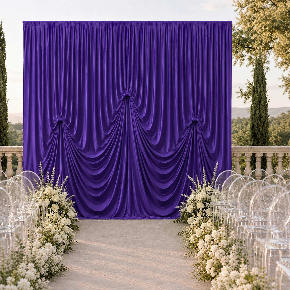 Purple Spandex Pre-Sewn Dramatic Drape Backdrop Curtain – 13ft × 20ft 4-Way Stretch Wrinkle-Free 180
