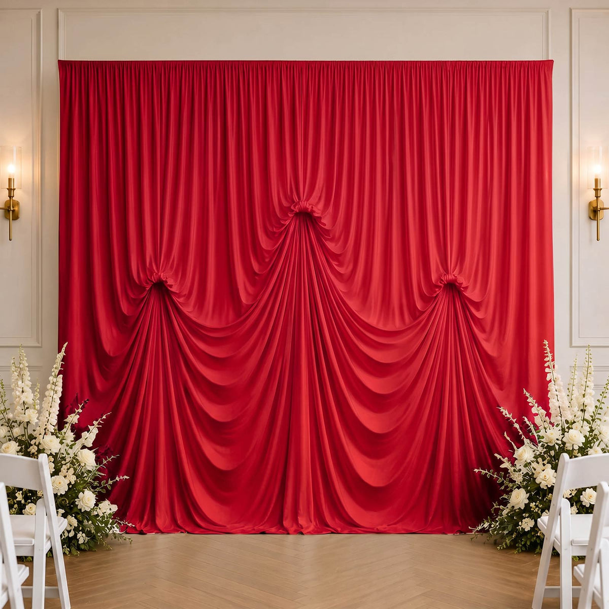 Red Spandex Pre-Sewn Dramatic Drape Backdrop Curtain – 13ft × 20ft 4-Way Stretch Wrinkle-Free 180GSM