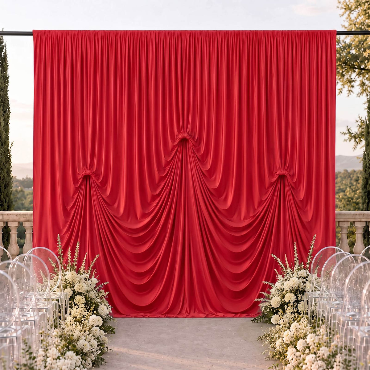 Red Spandex Pre-Sewn Dramatic Drape Backdrop Curtain – 13ft × 20ft 4-Way Stretch Wrinkle-Free 180GSM