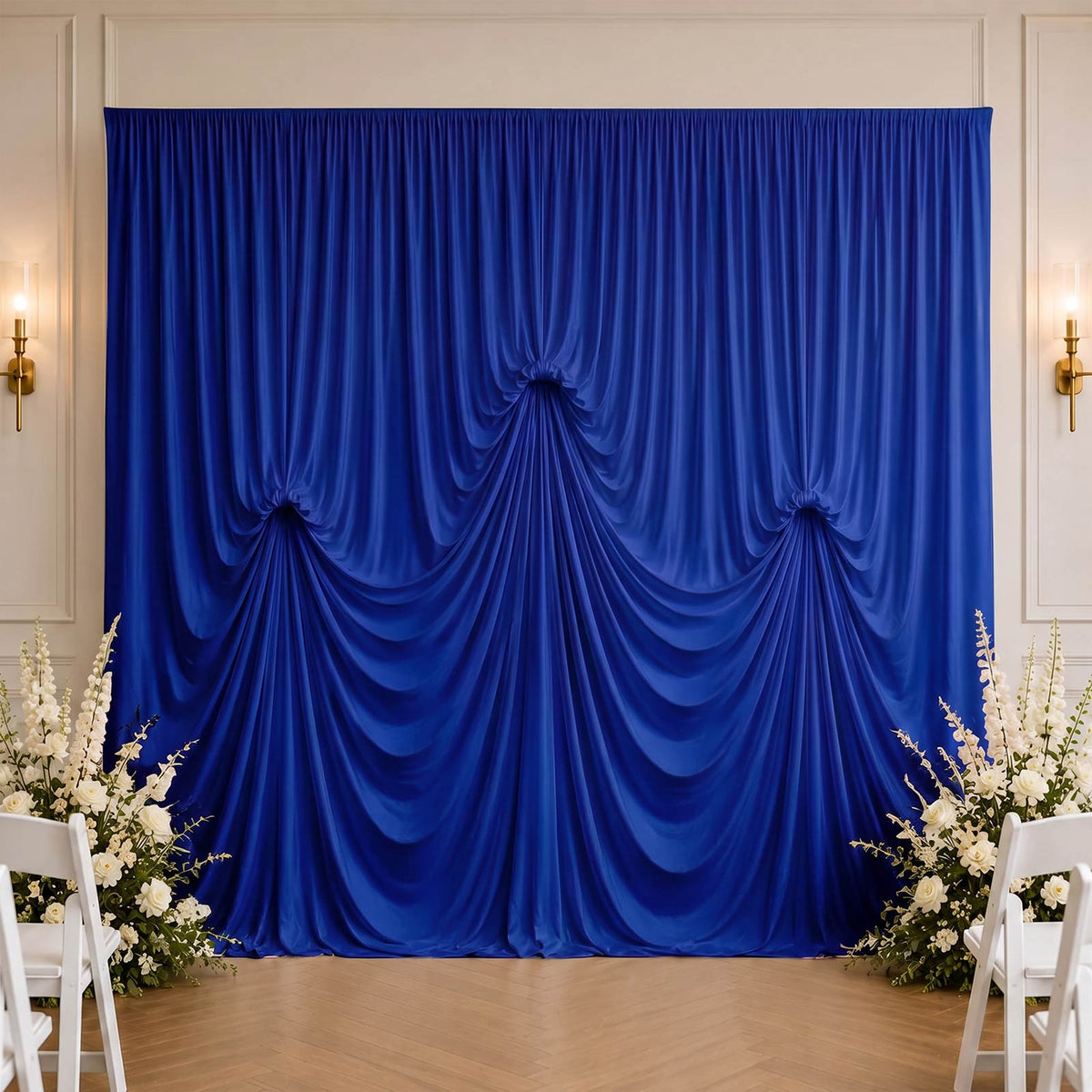 Royal Blue Spandex Pre-Sewn Dramatic Drape Backdrop Curtain – 13ft × 20ft 4-Way Stretch Wrinkle-Free