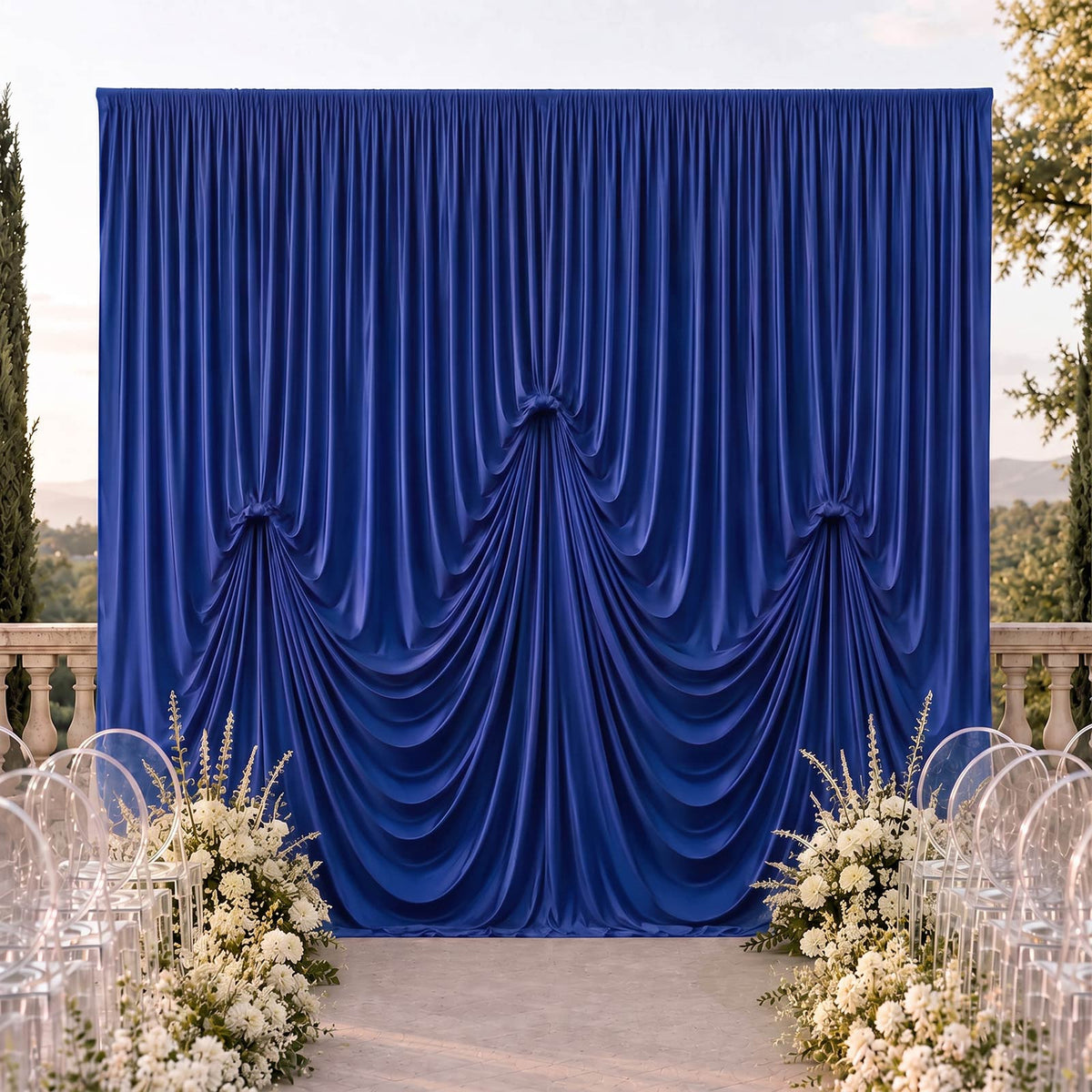 Royal Blue Spandex Pre-Sewn Dramatic Drape Backdrop Curtain – 13ft × 20ft 4-Way Stretch Wrinkle-Free