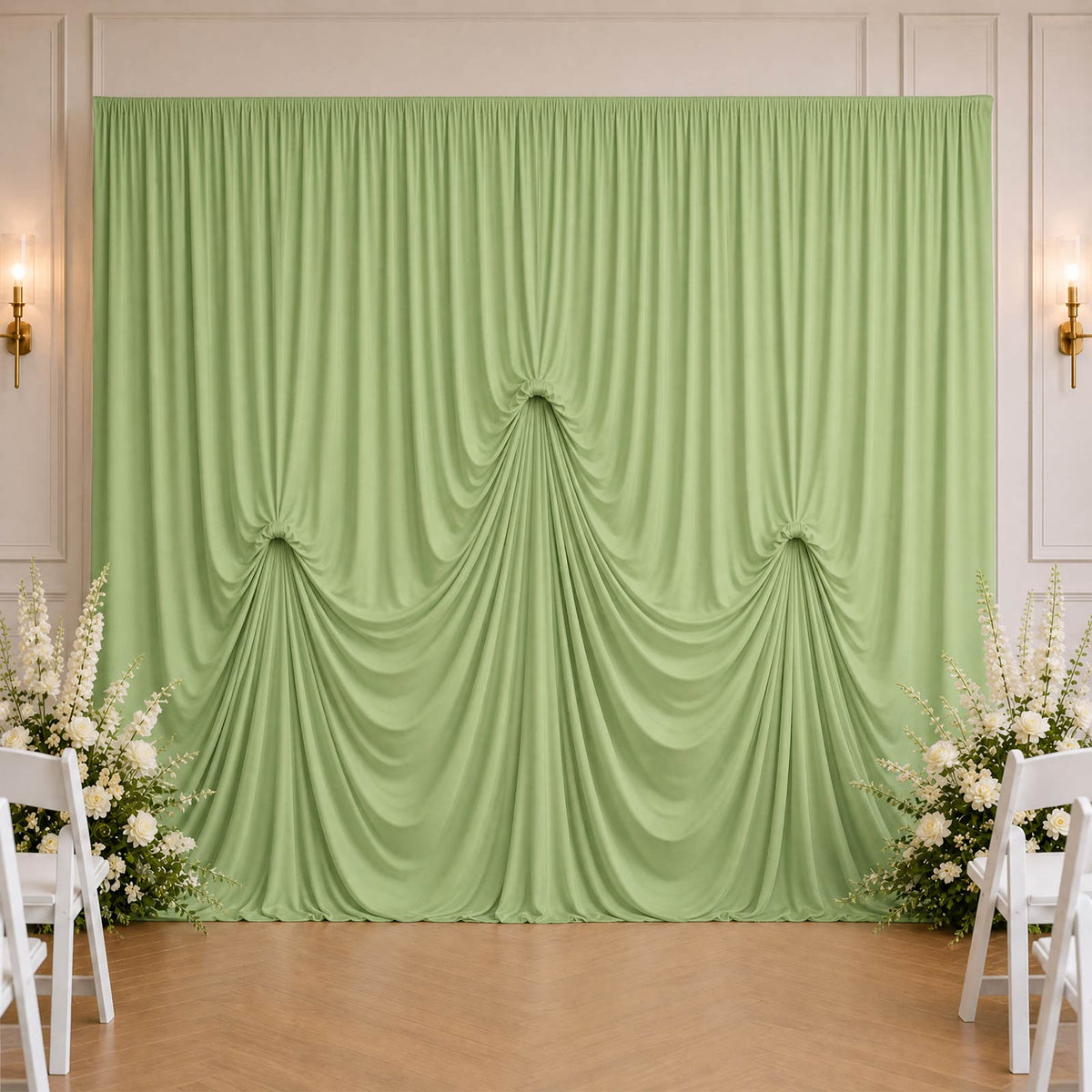 Sage Green Spandex Pre-Sewn Dramatic Drape Backdrop Curtain – 13ft × 20ft 4-Way Stretch Wrinkle-Free