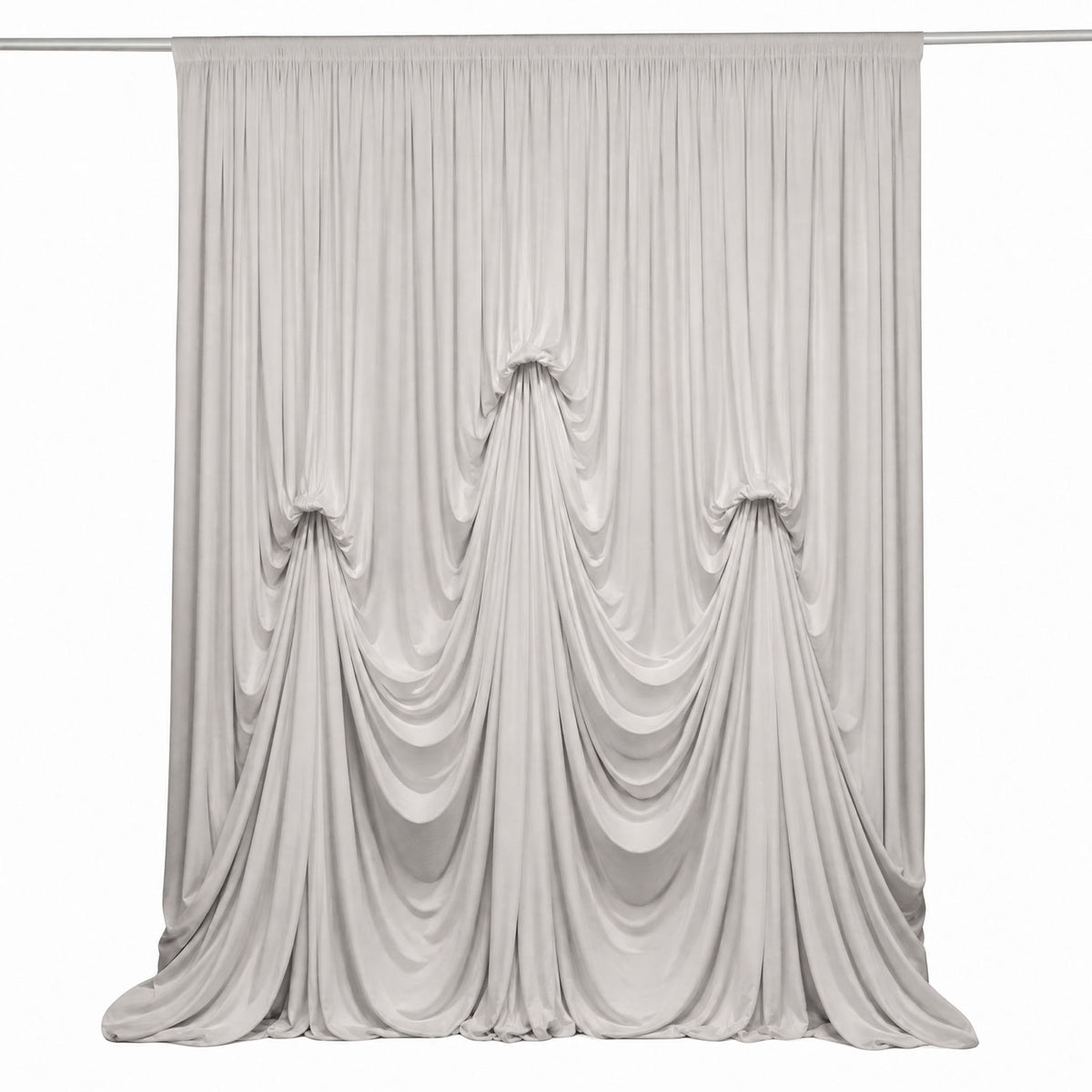 Silver Spandex Pre-Sewn Dramatic Drape Backdrop Curtain – 13ft × 20ft 4-Way Stretch Wrinkle-Free 180