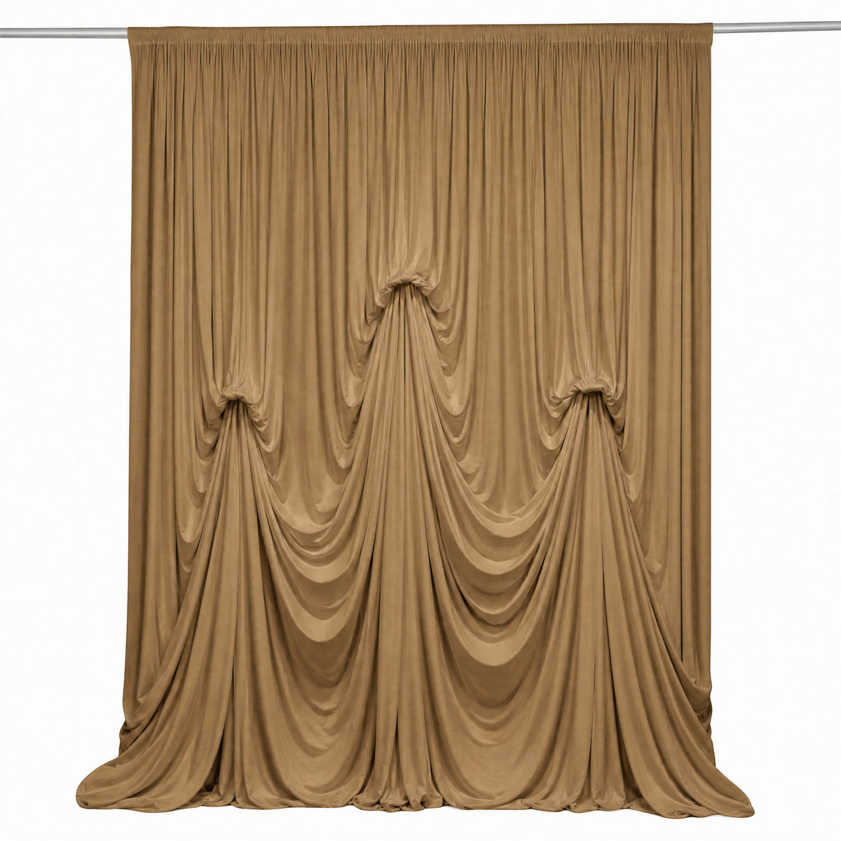Taupe Spandex Pre-Sewn Dramatic Drape Backdrop Curtain – 13ft × 20ft 4-Way Stretch Wrinkle-Free 180G