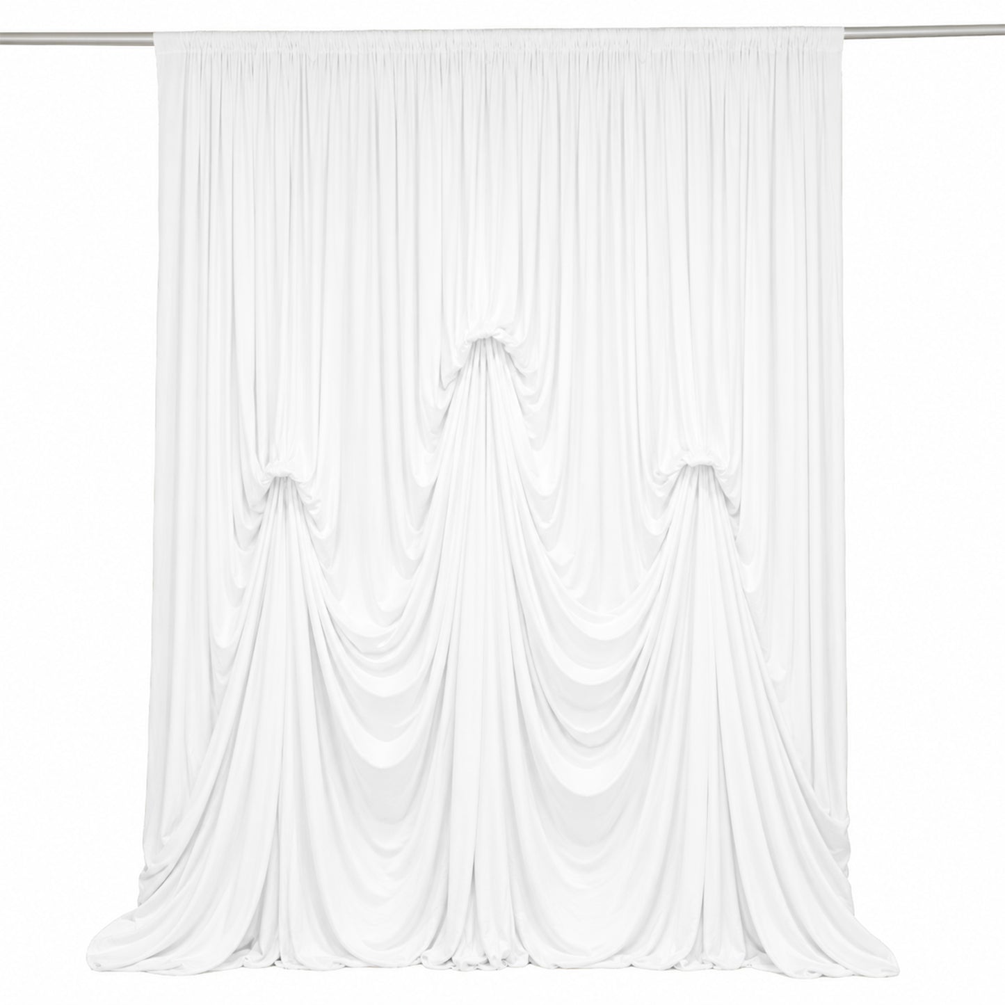 White Spandex Pre-Sewn Dramatic Drape Backdrop Curtain – 13ft × 20ft 4-Way Stretch Wrinkle-Free 180G