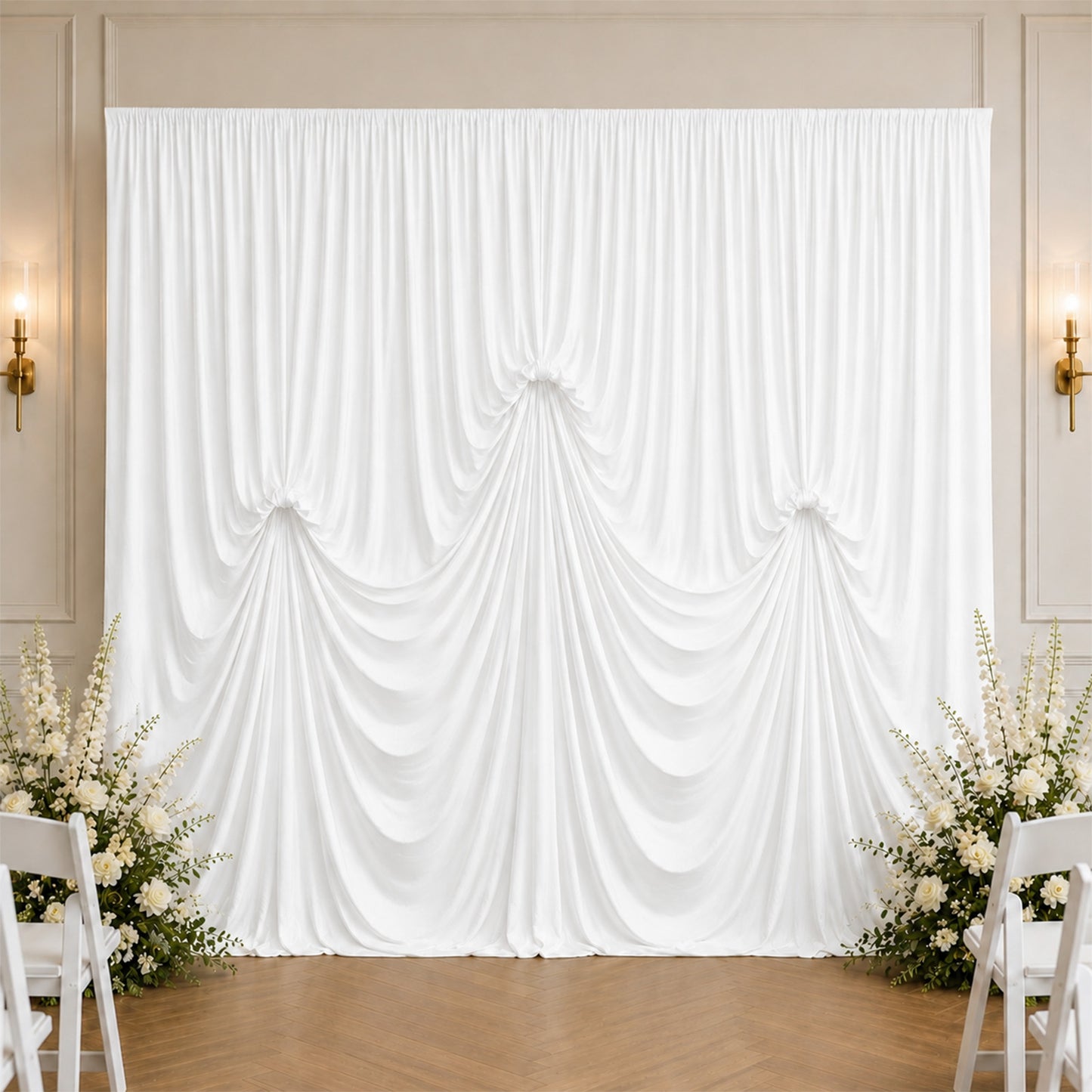 White Spandex Pre-Sewn Dramatic Drape Backdrop Curtain – 13ft × 20ft 4-Way Stretch Wrinkle-Free 180G