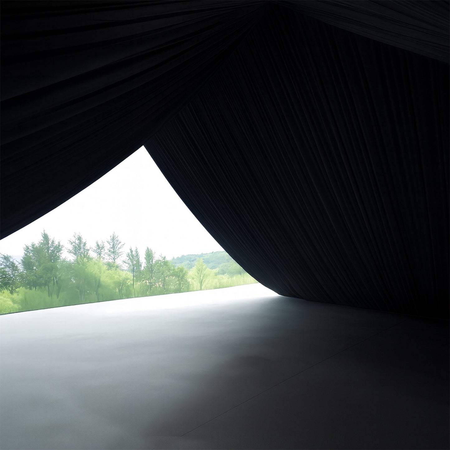 Black stretch spandex tent ceiling drape with pole pockets.