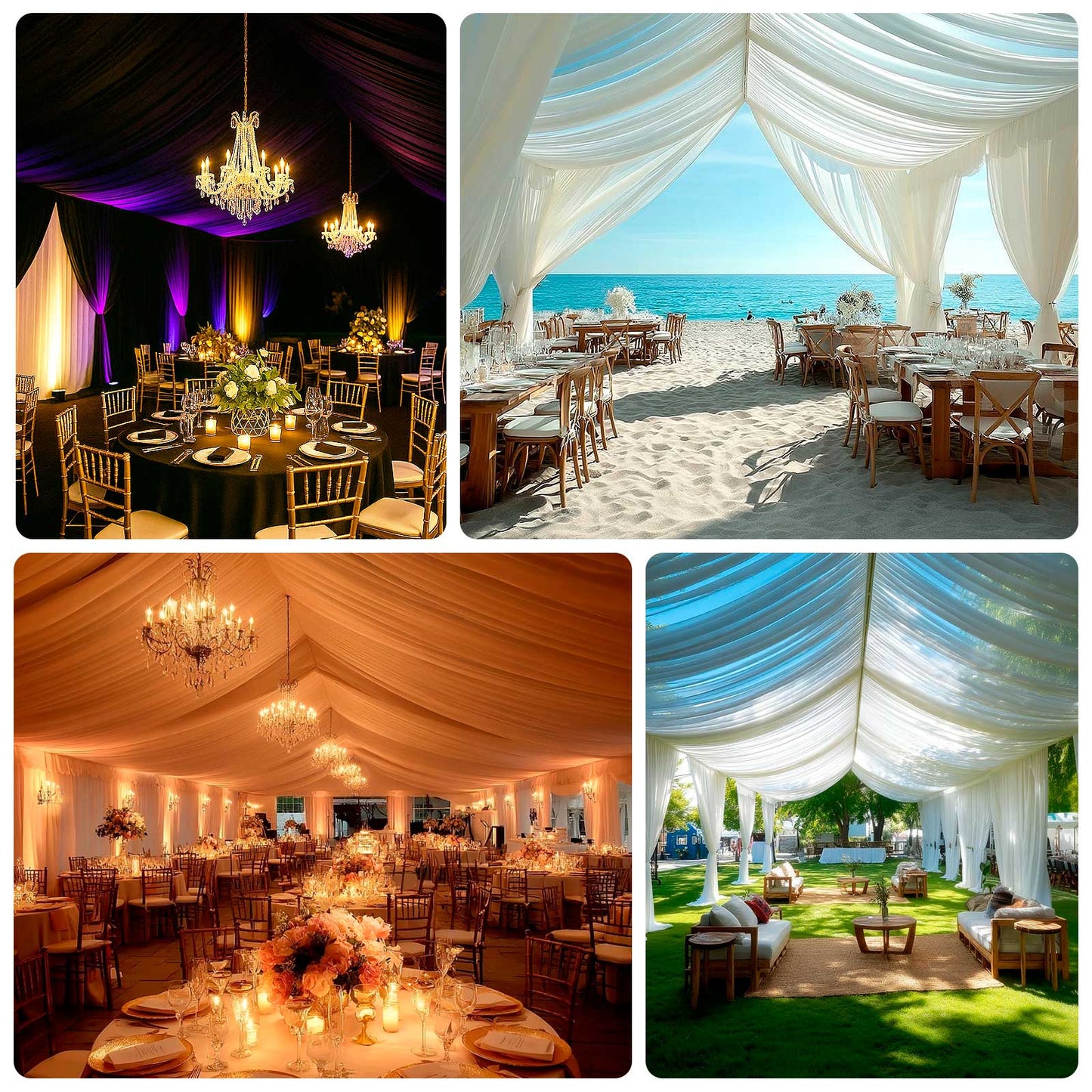 Black stretch spandex tent ceiling drape for elegant event decor.