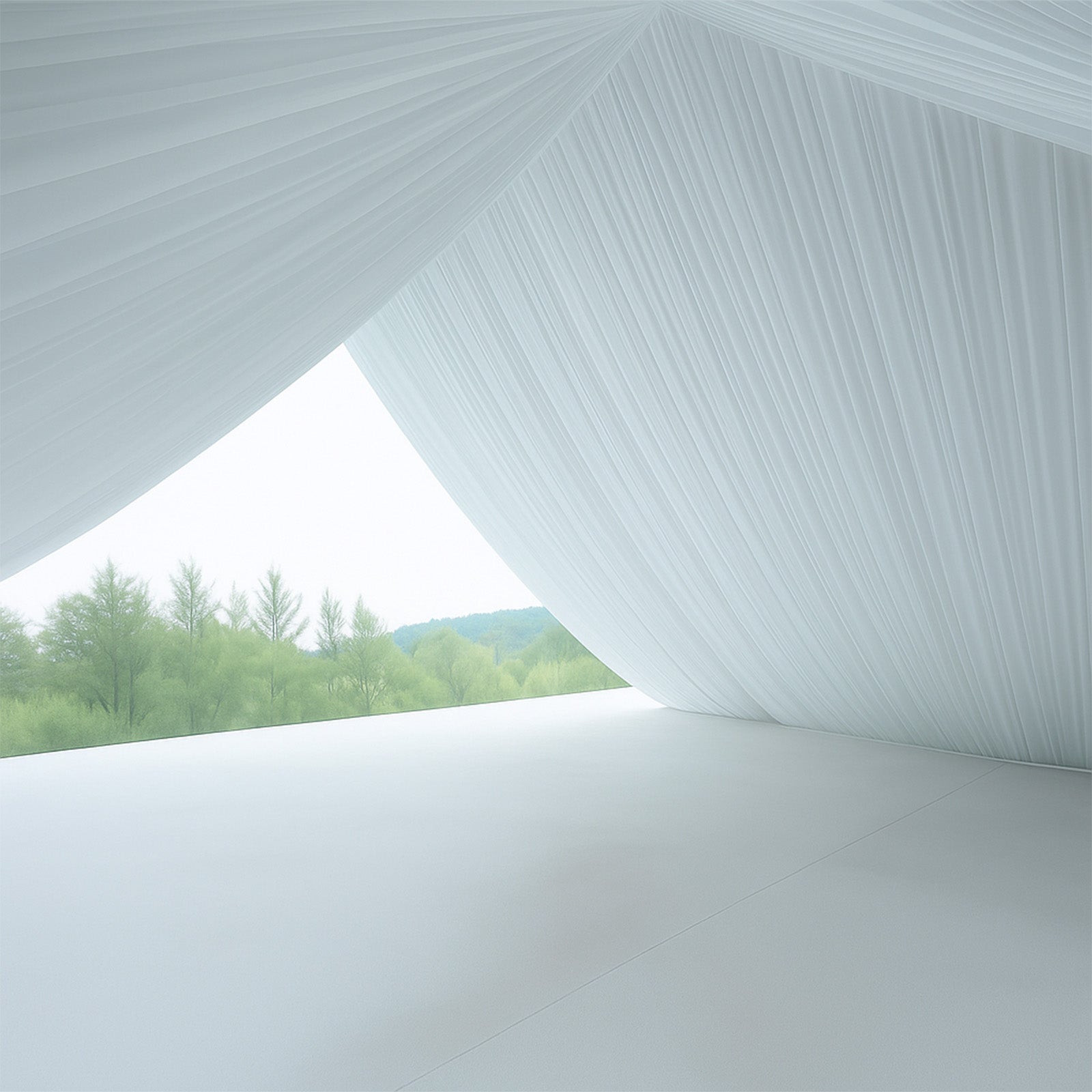 White stretch spandex tent ceiling drape with pole pockets and wrinkle-free fabric.