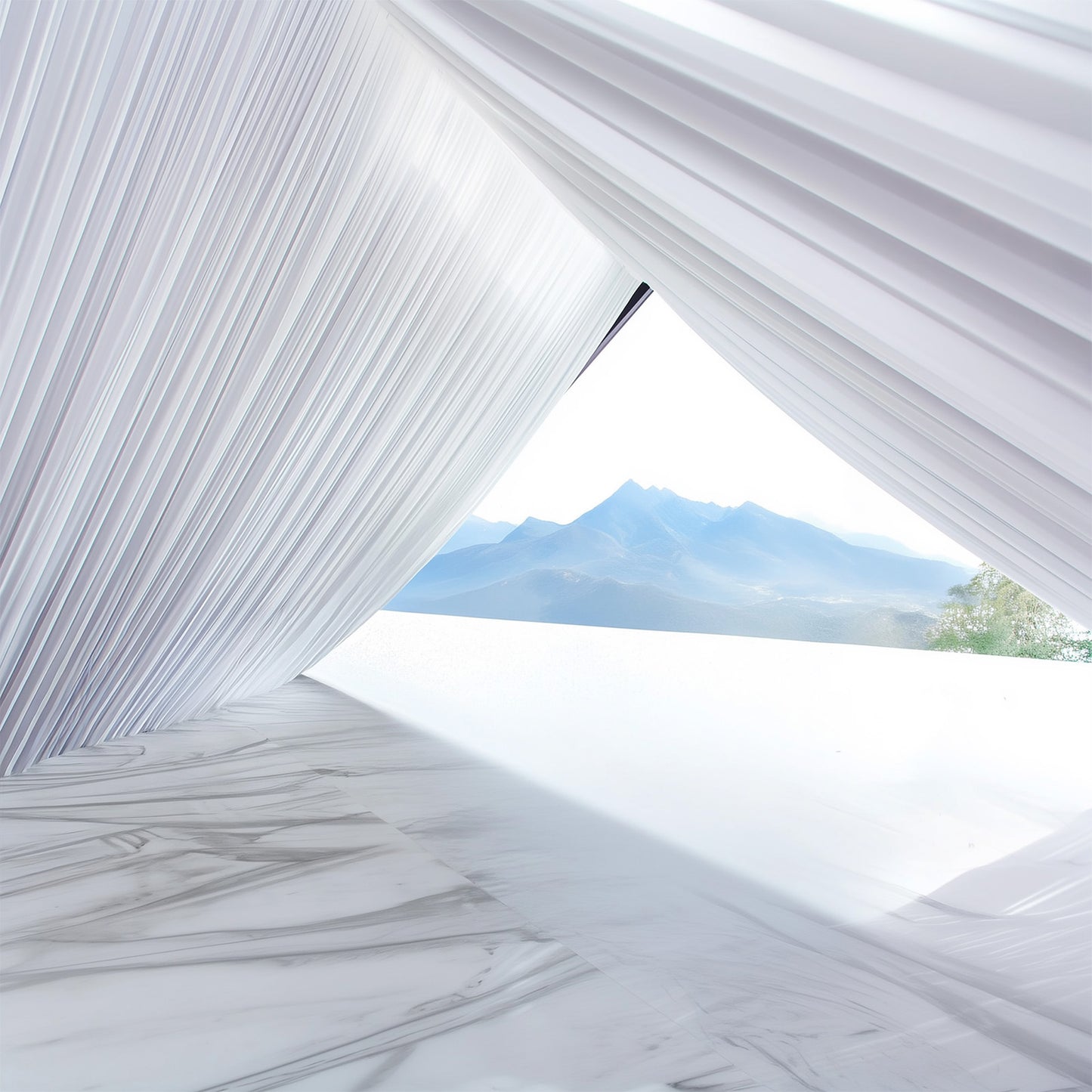 White stretch spandex tent ceiling drape with pole pockets and wrinkle-free fabric.